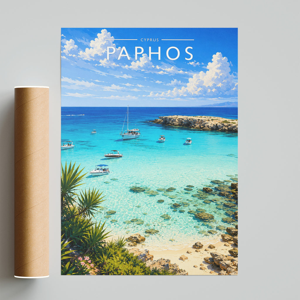 Paphos Travel Poster - fine art print with shipping tube