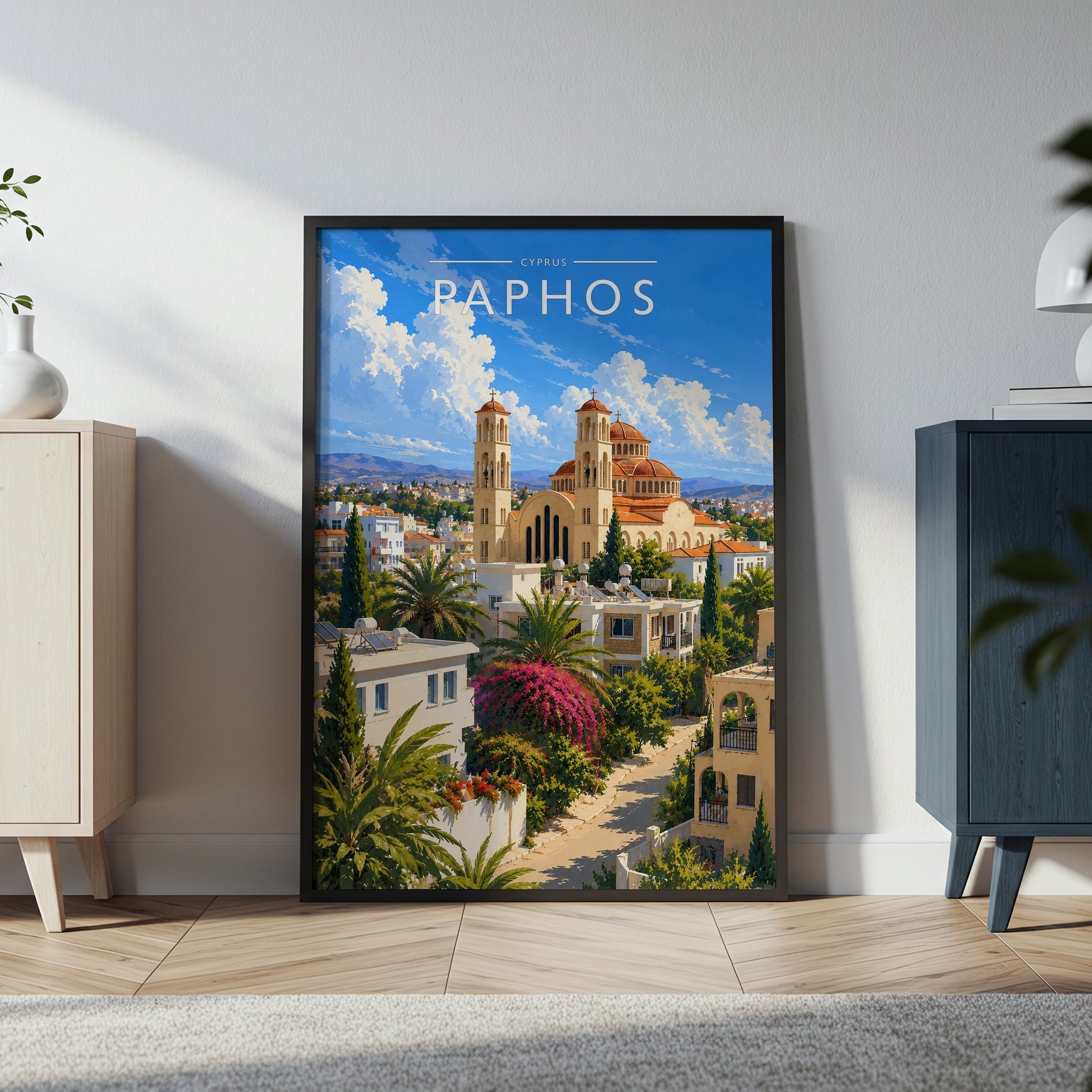 Paphos #2 Travel Poster in a black frame