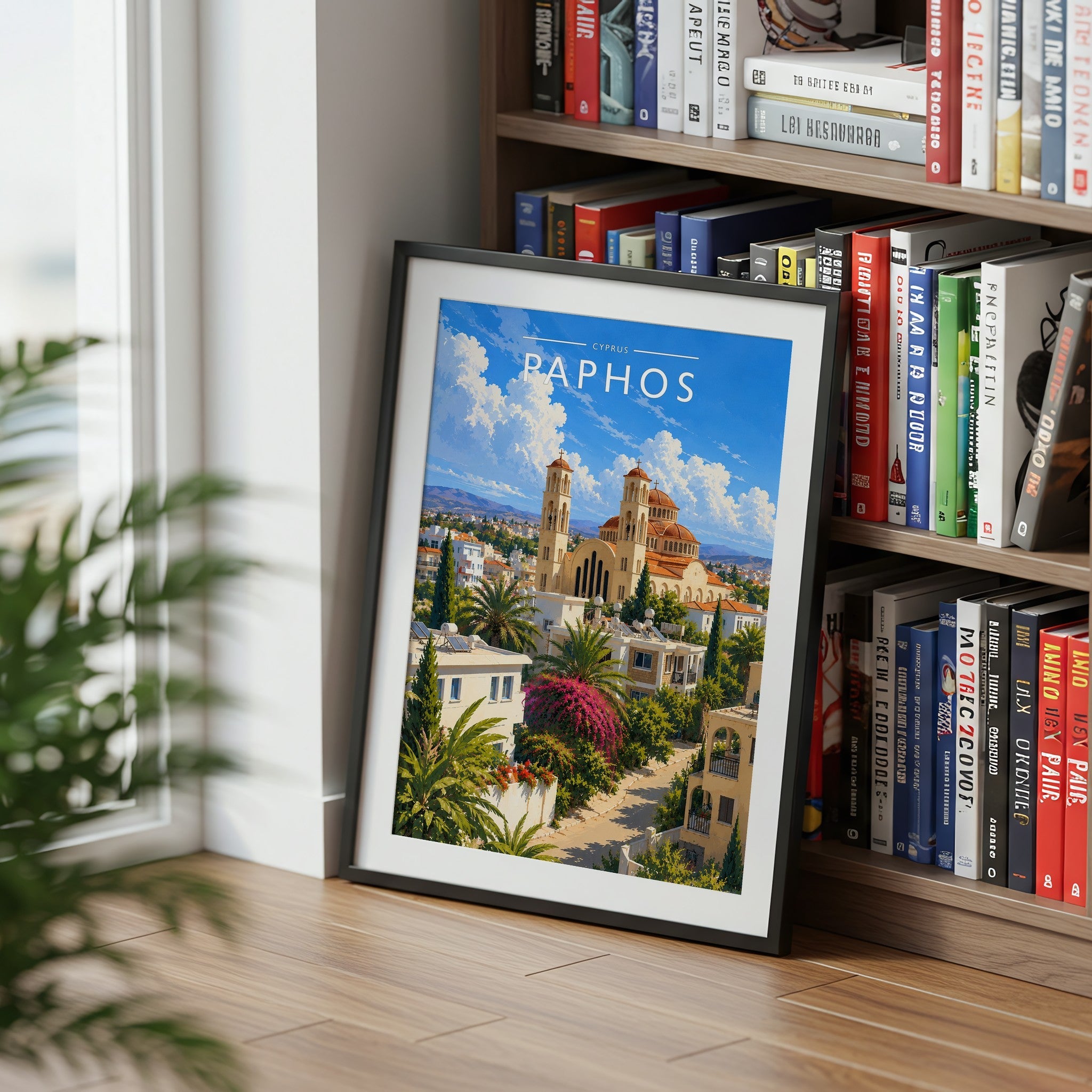 Paphos #2 Travel Poster mounted in a black frame