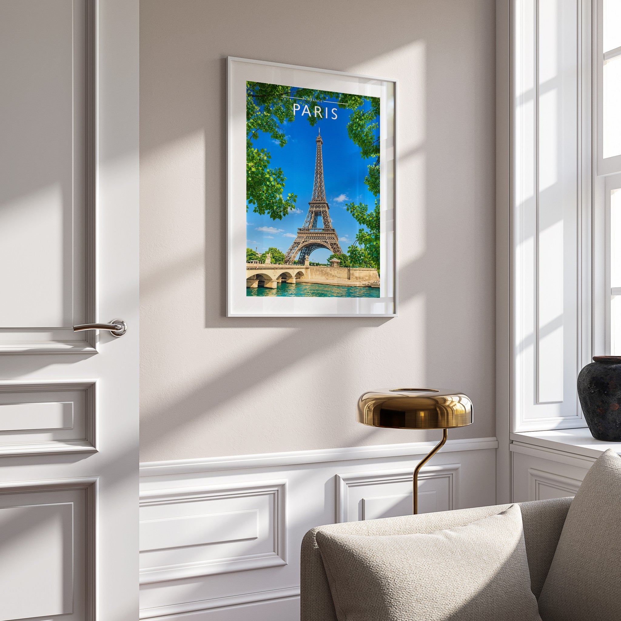 Paris #2 Travel Poster mounted in a white frame