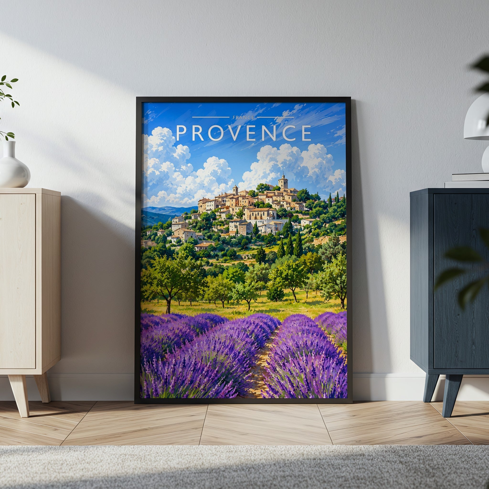 Provence Travel Poster in a black frame