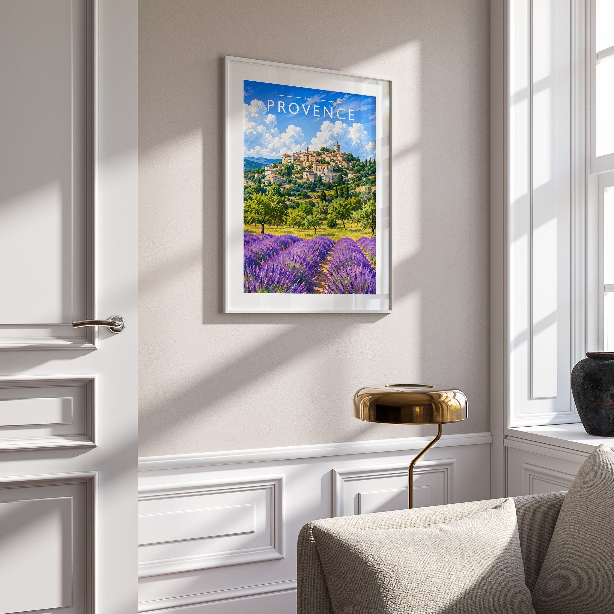 Provence Travel Poster mounted in a white frame