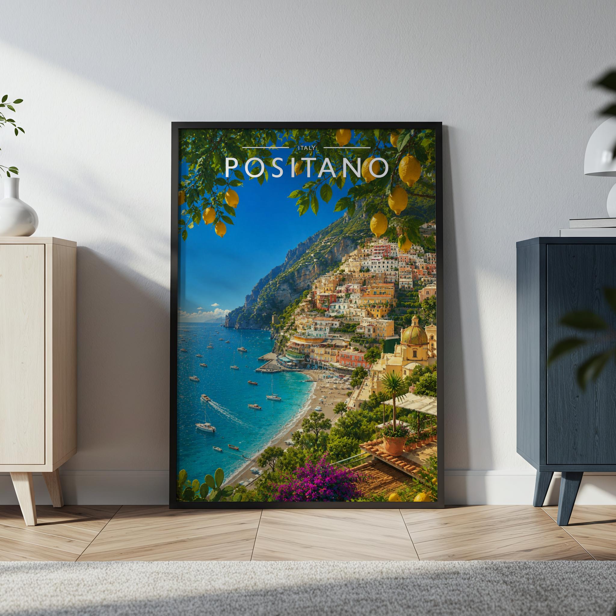 Positano #3 Travel Poster in a black frame
