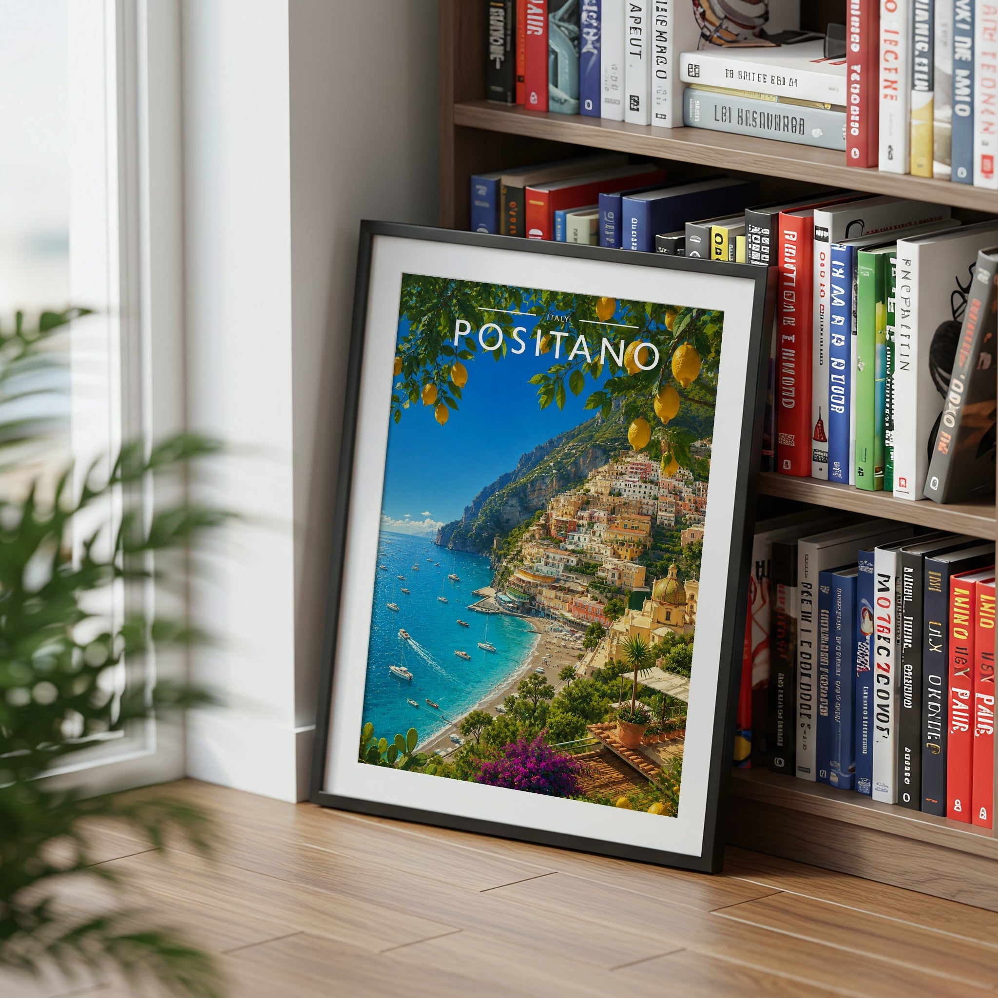 Positano #3 Travel Poster mounted in a black frame