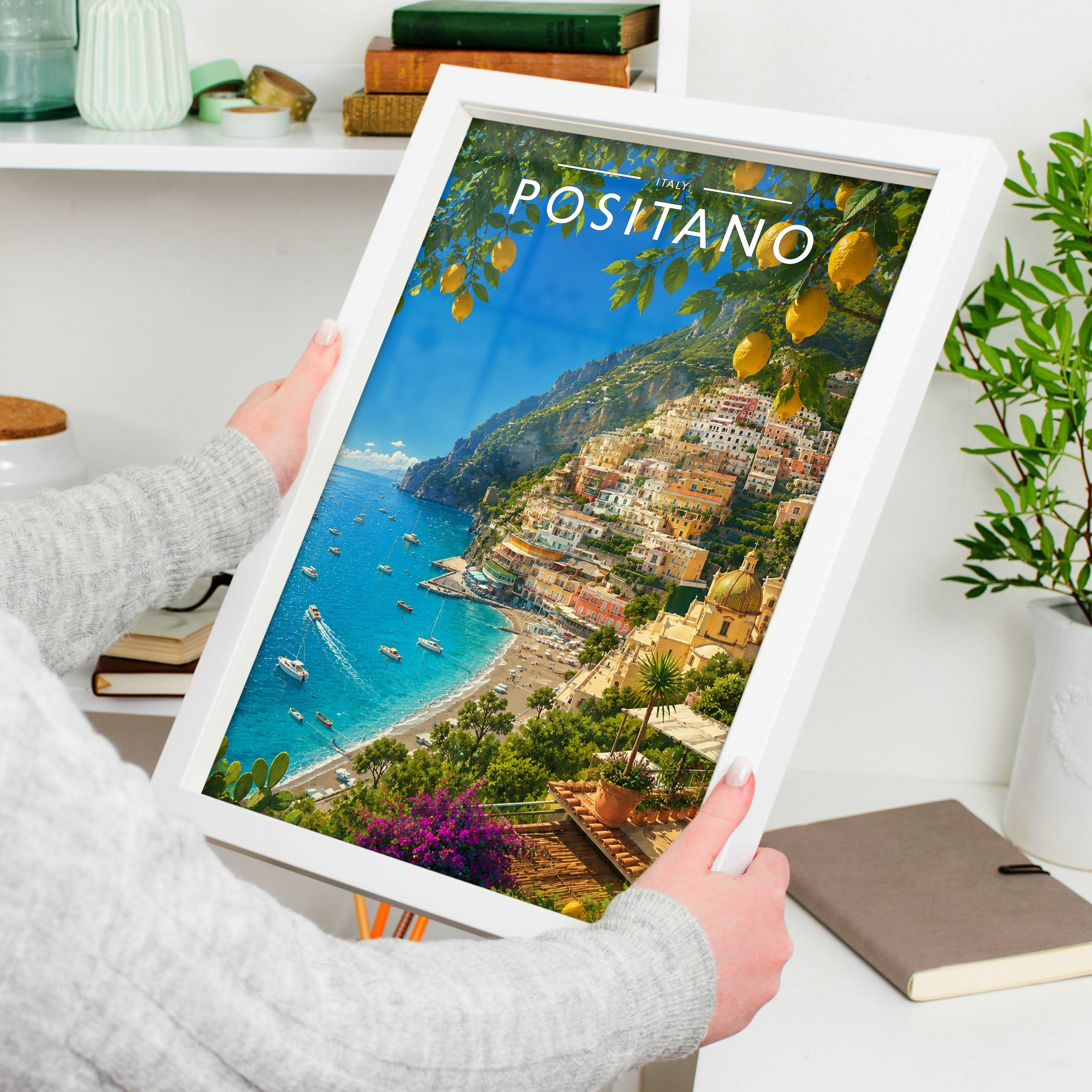 Positano #3 Travel Poster held in a white frame