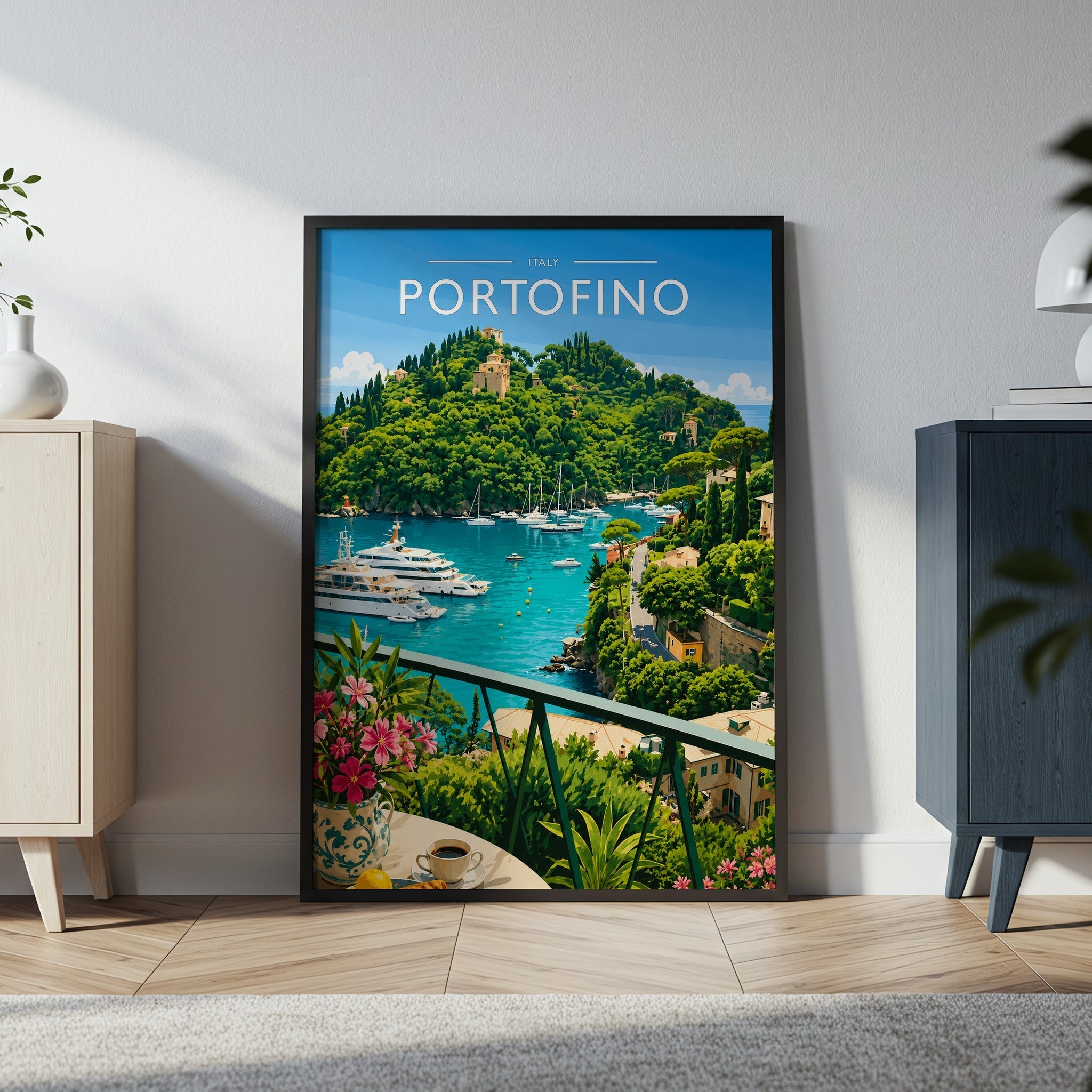 Portofino #2 Travel Poster in a black frame