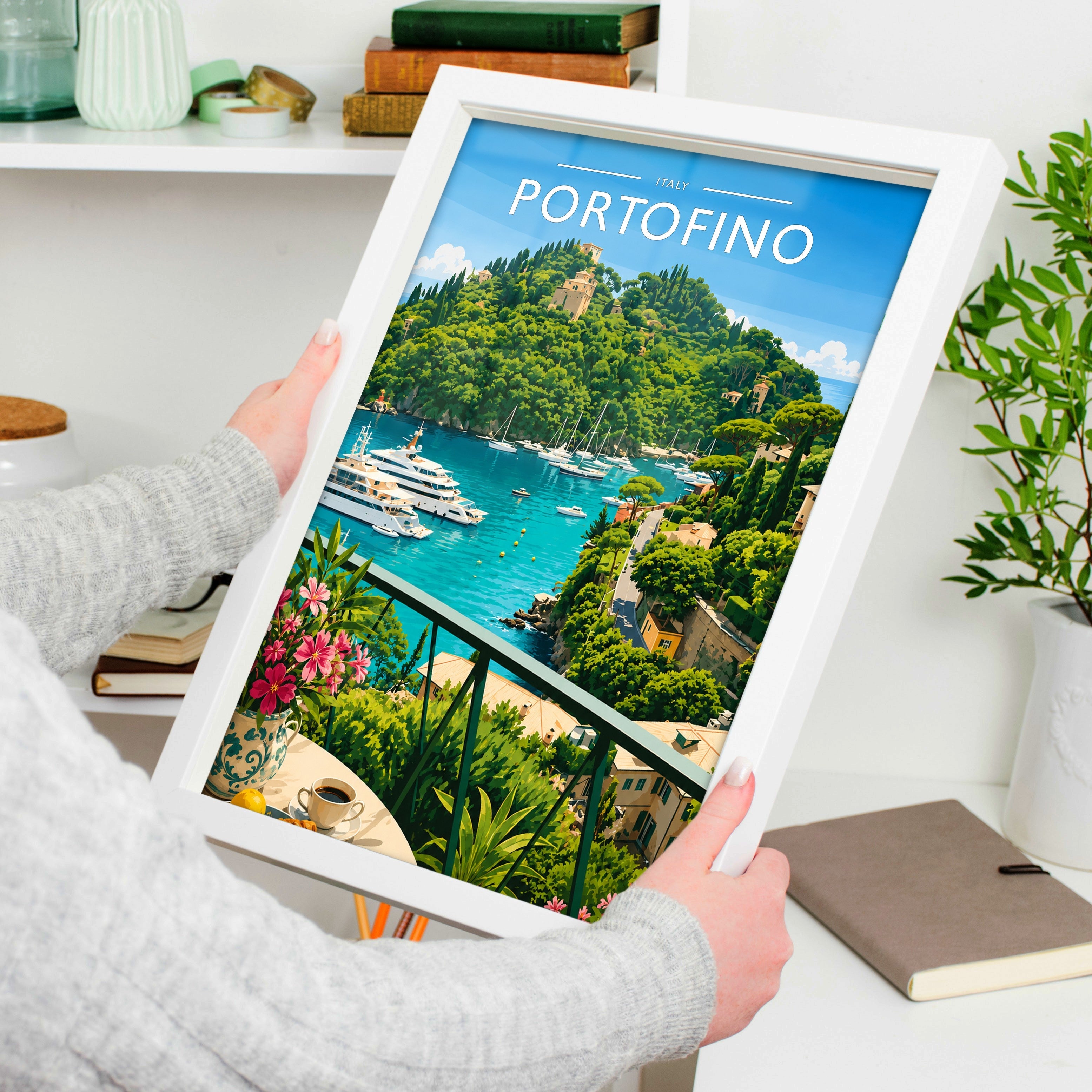 Portofino #2 Travel Poster held in a white frame