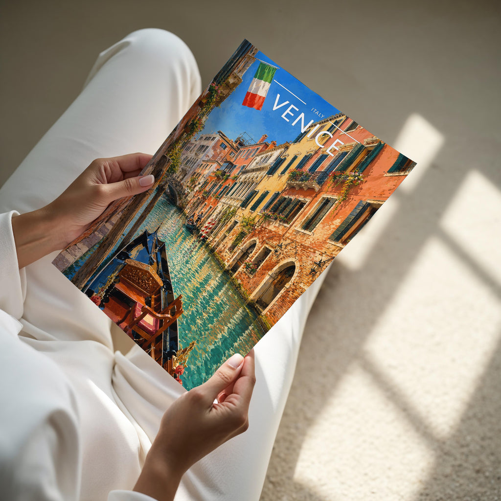 Venice #2 Travel Poster - A4 print held in hand