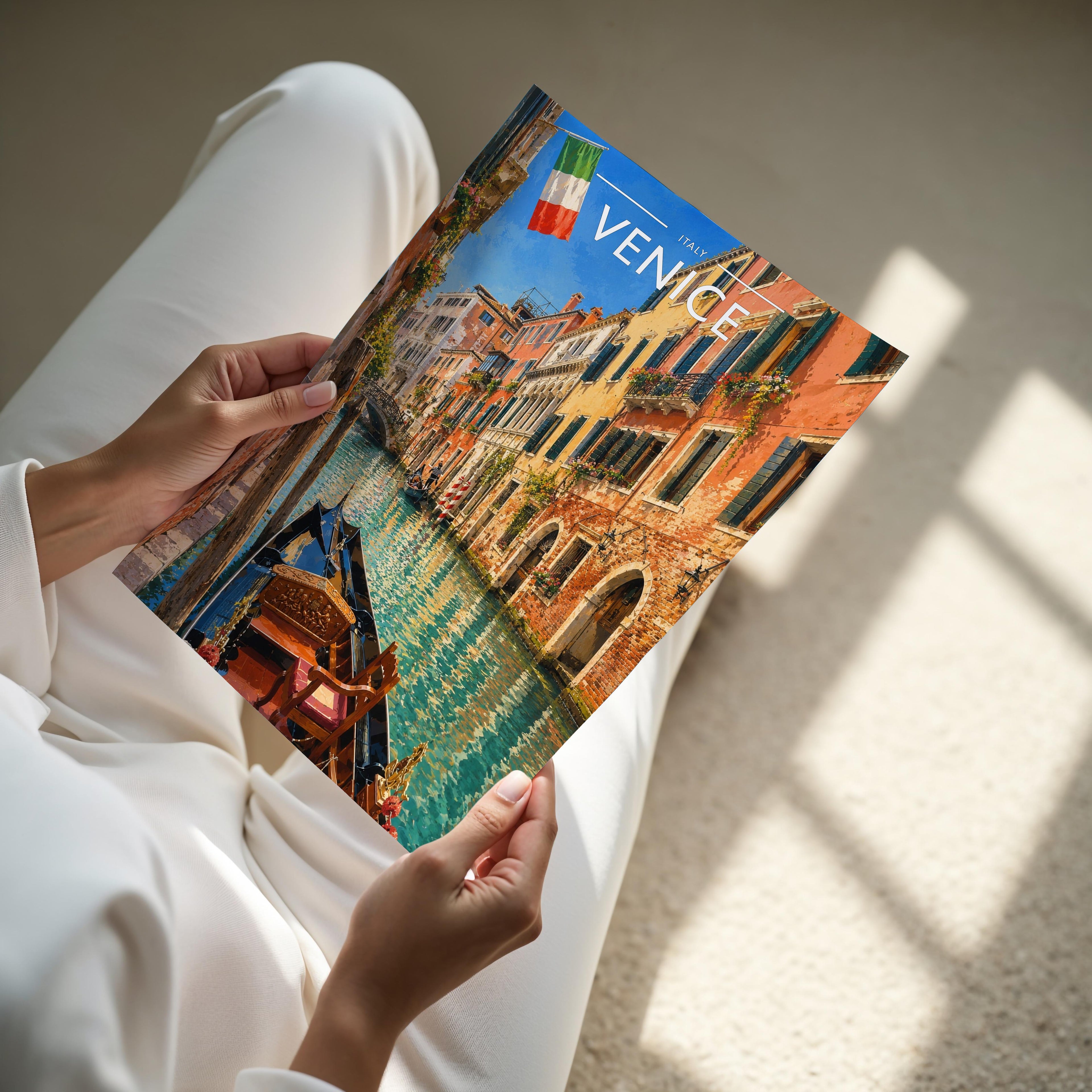 Venice #2 Travel Poster - A4 print held in hand
