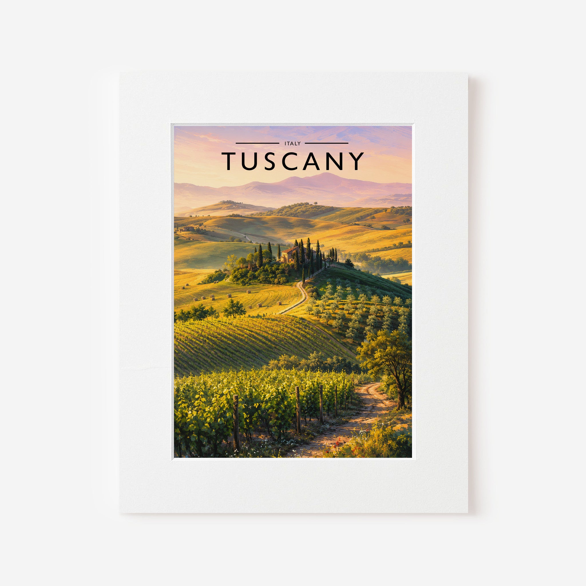 Tuscany Travel Poster in a white mount