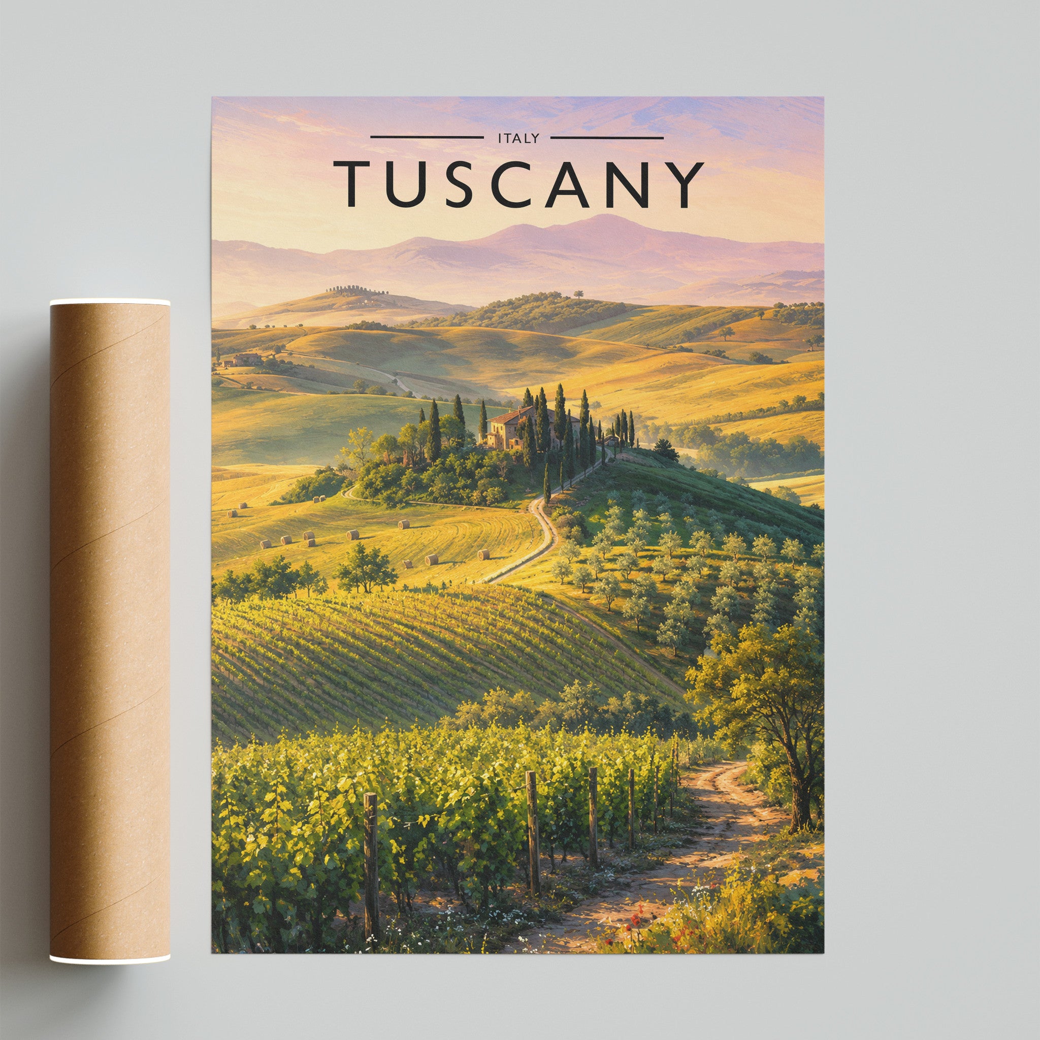 Tuscany Travel Poster - fine art print with shipping tube