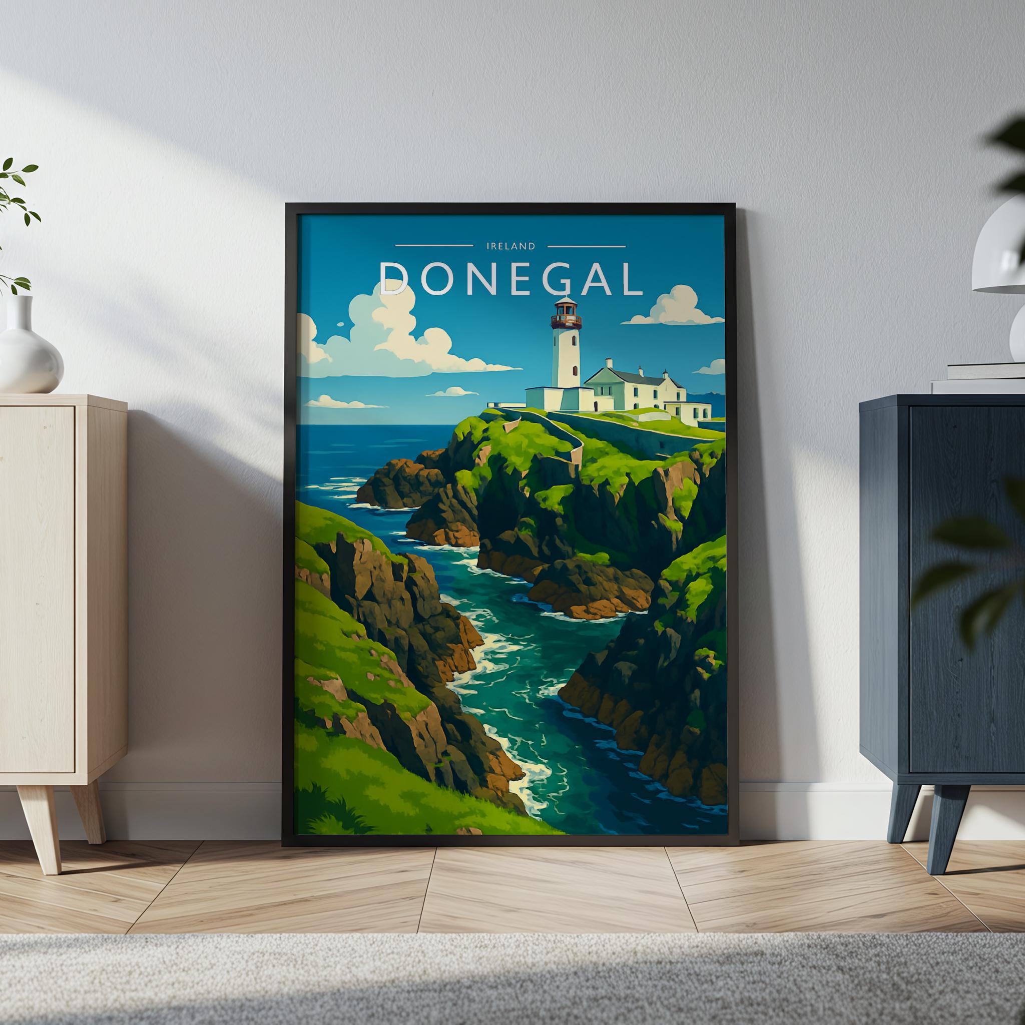 Donegal Travel Poster in a black frame