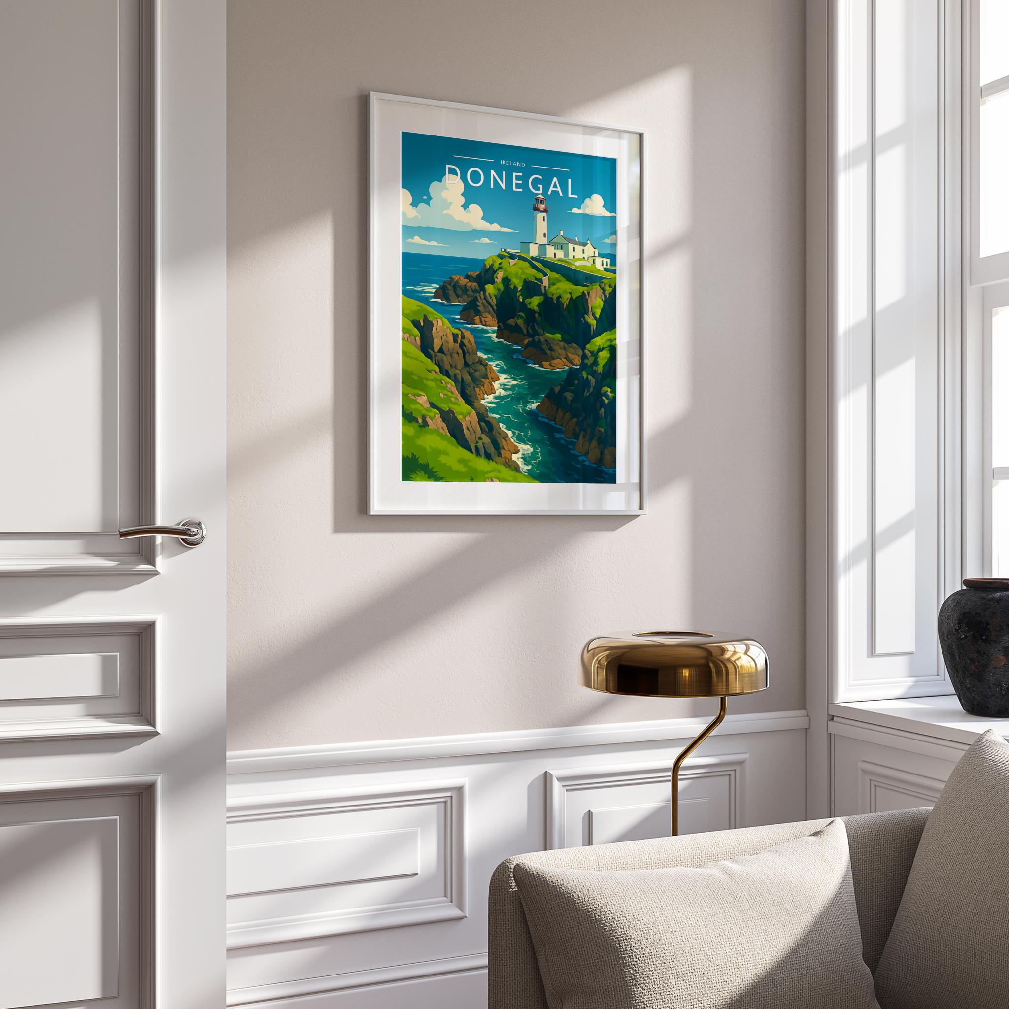 Donegal Travel Poster mounted in a white frame
