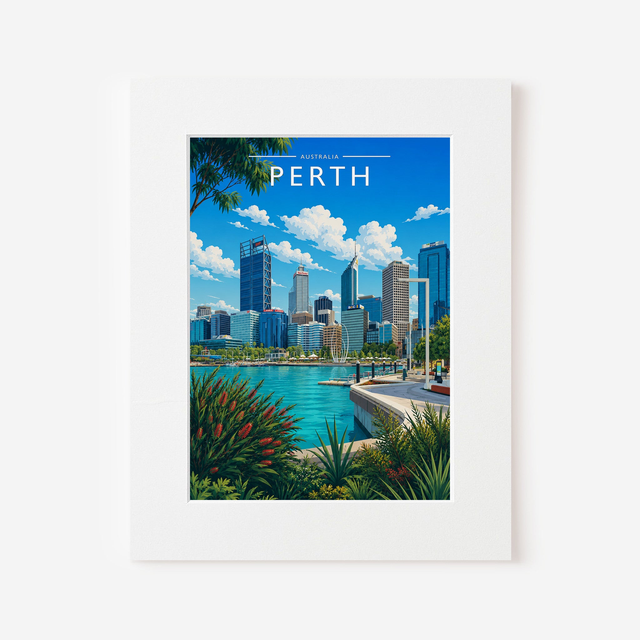 Perth Travel Poster in a white mount