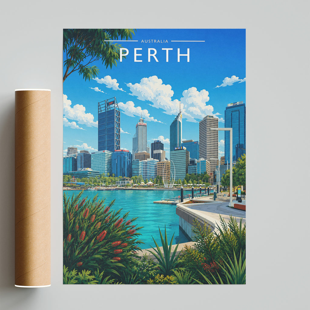 Perth Travel Poster - fine art print with shipping tube