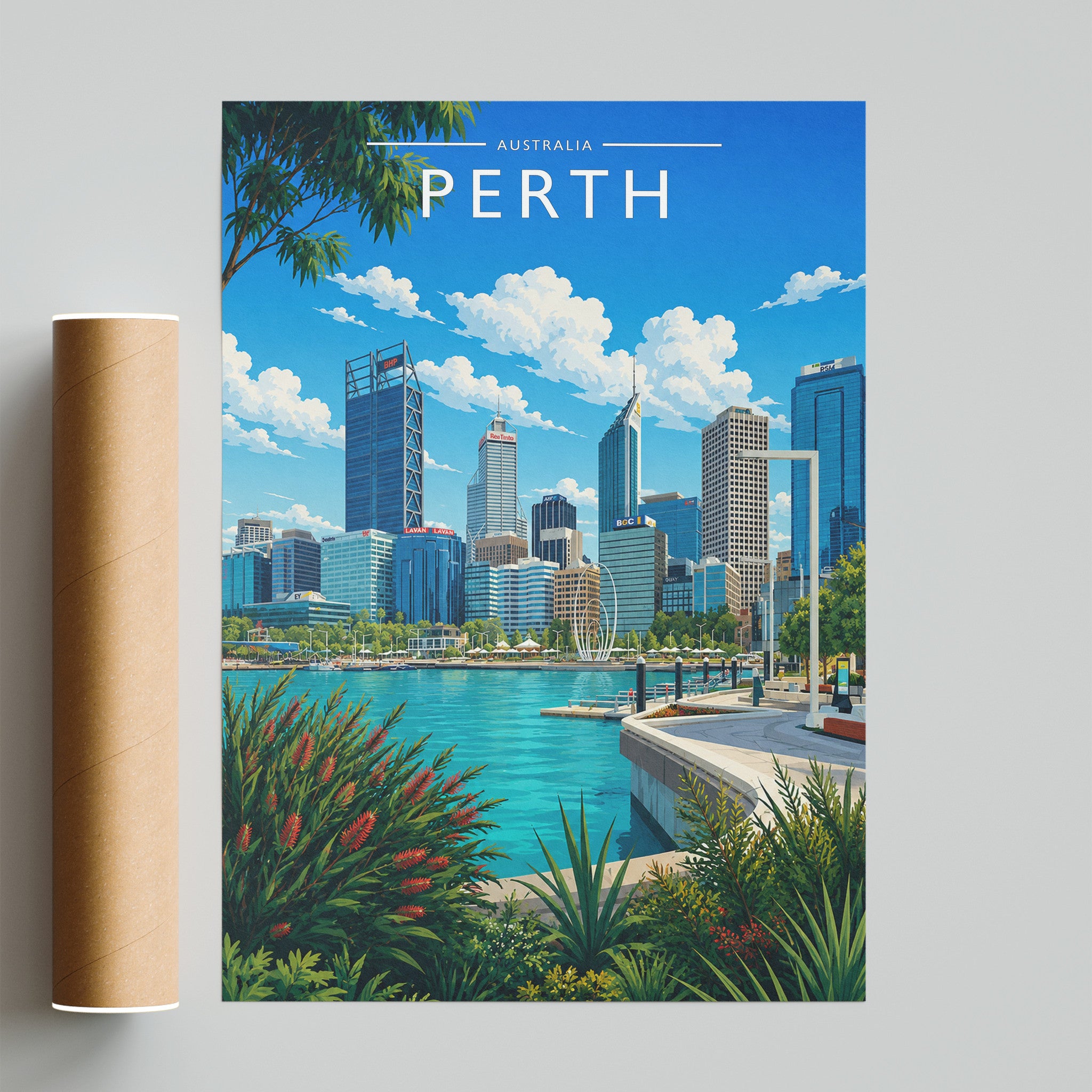 Perth Travel Poster - fine art print with shipping tube