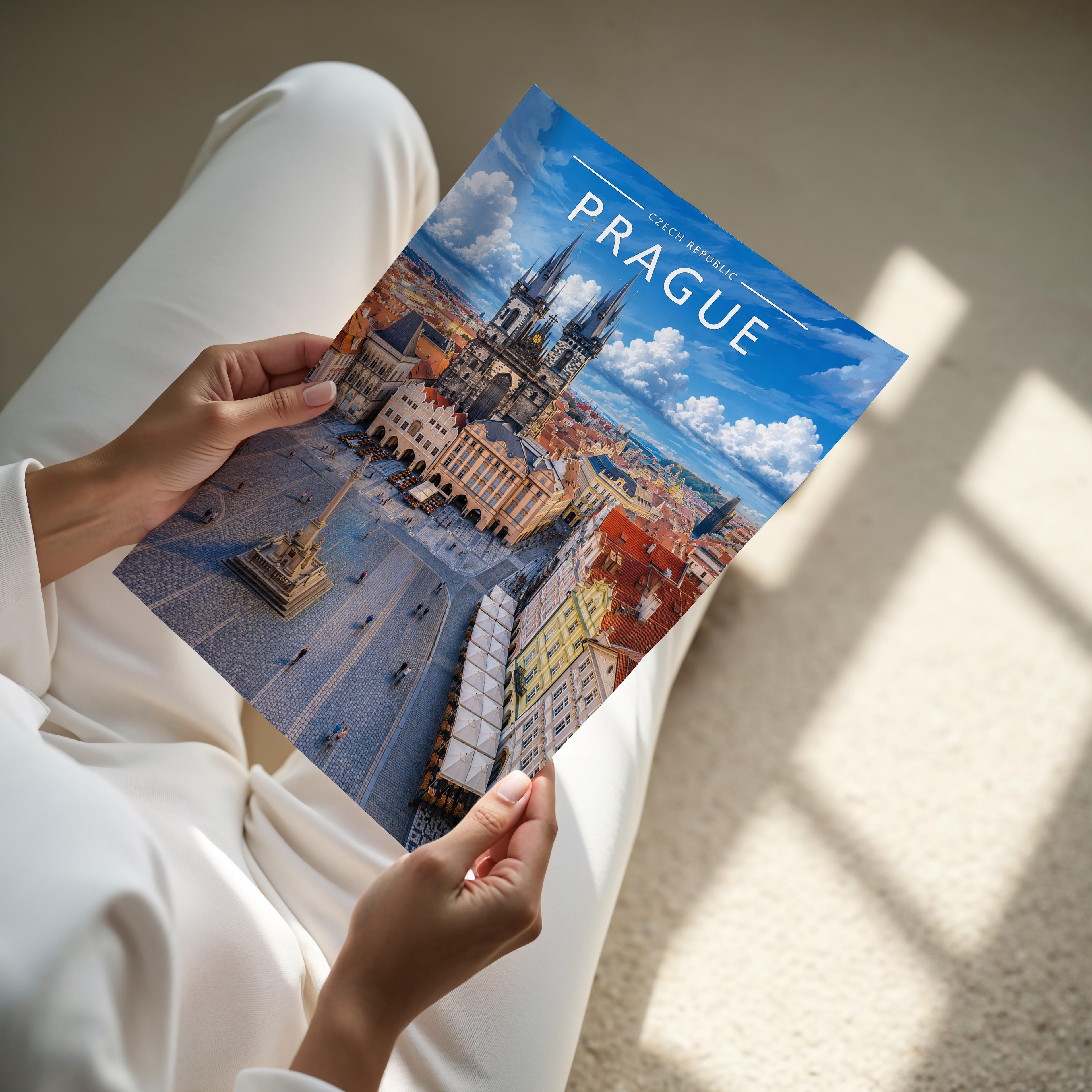 Prague #2 Travel Poster - A4 print held in hand