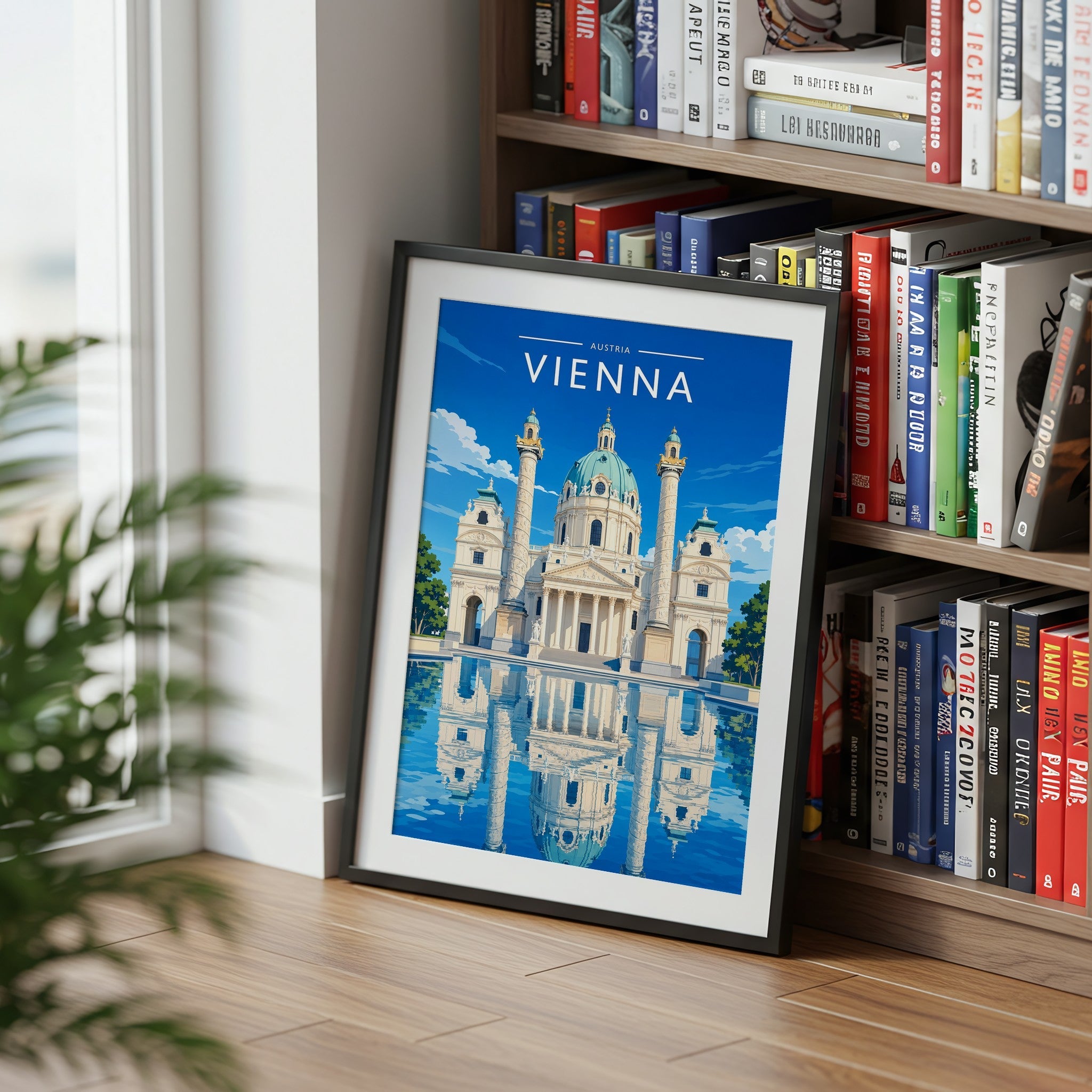 Vienna #2 Travel Poster mounted in a black frame