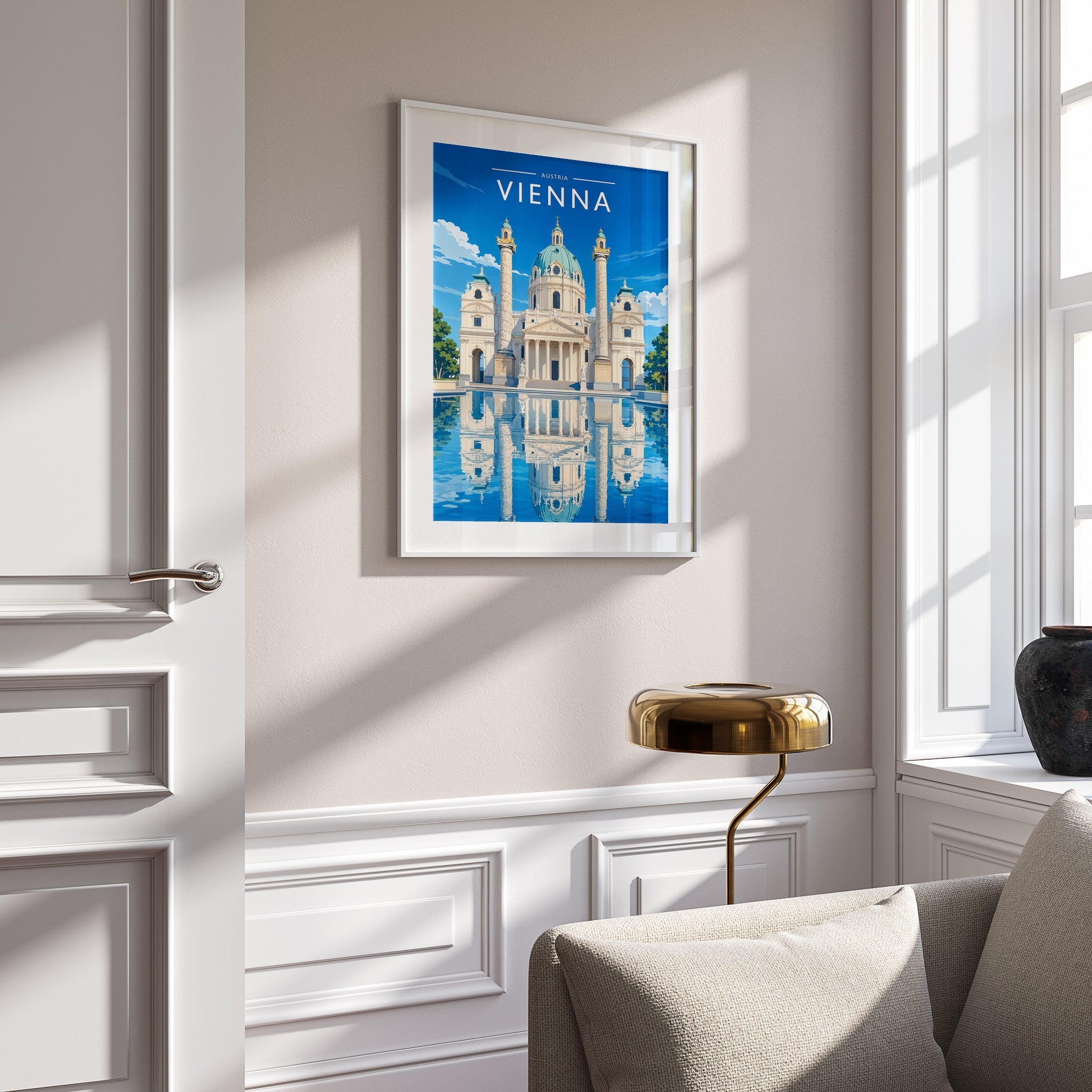 Vienna #2 Travel Poster mounted in a white frame