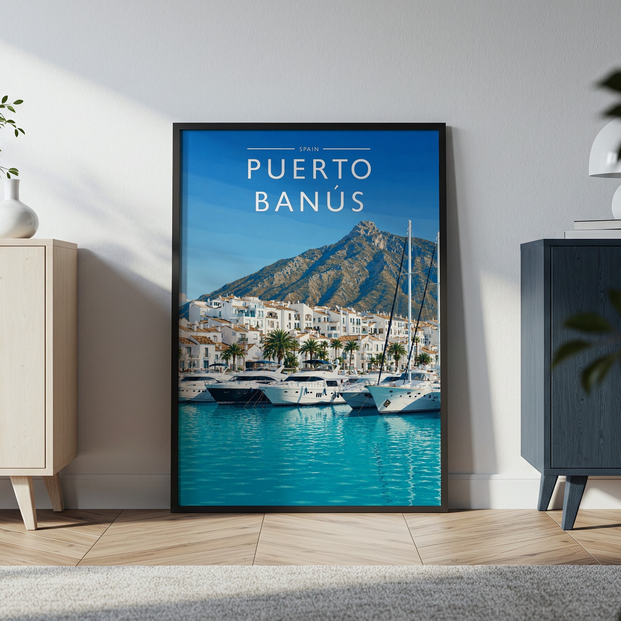 Puerto Banús #2 Travel Poster in a black frame