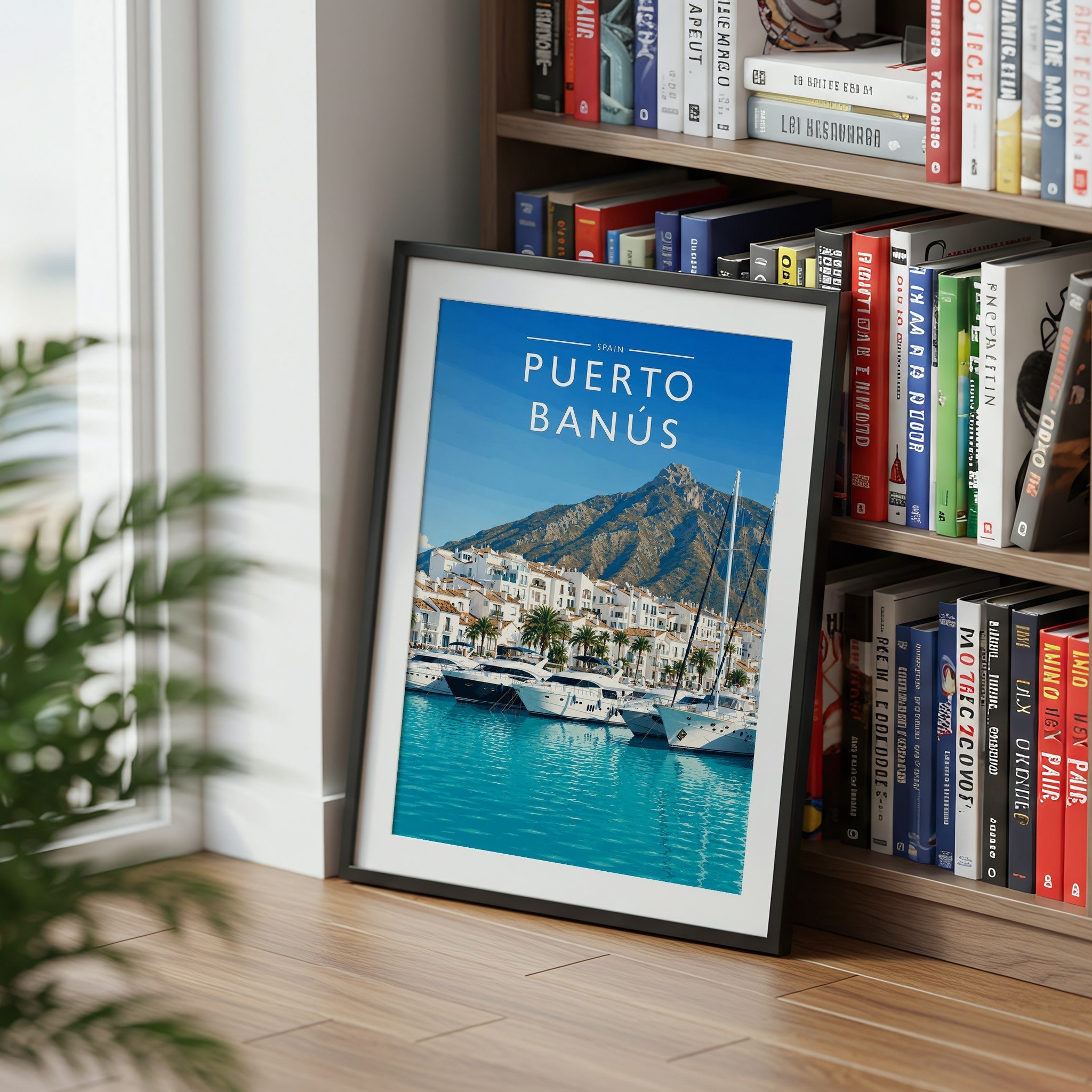Puerto Banús #2 Travel Poster mounted in a black frame