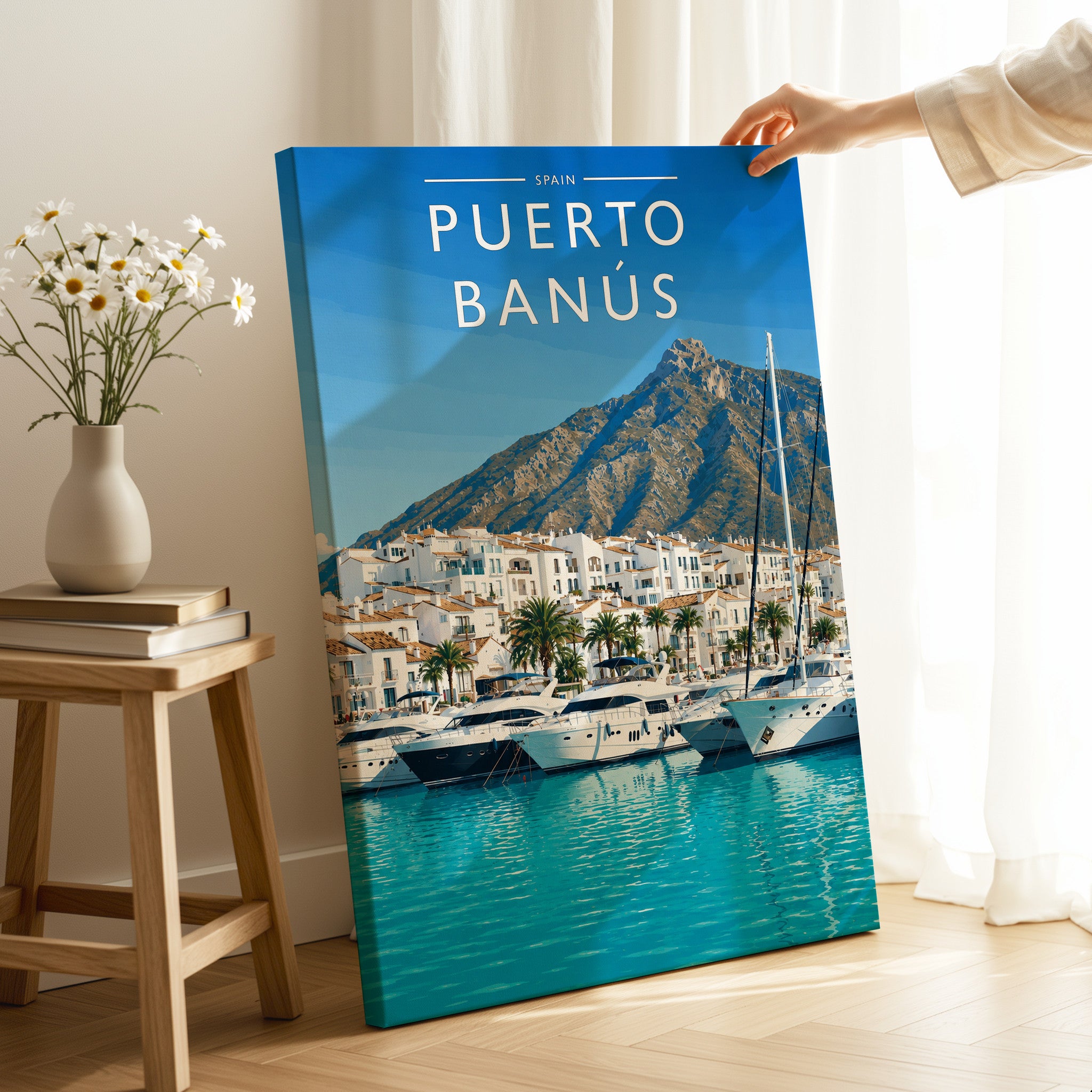 Puerto Banús #2 Travel Poster as a gallery-wrapped canvas