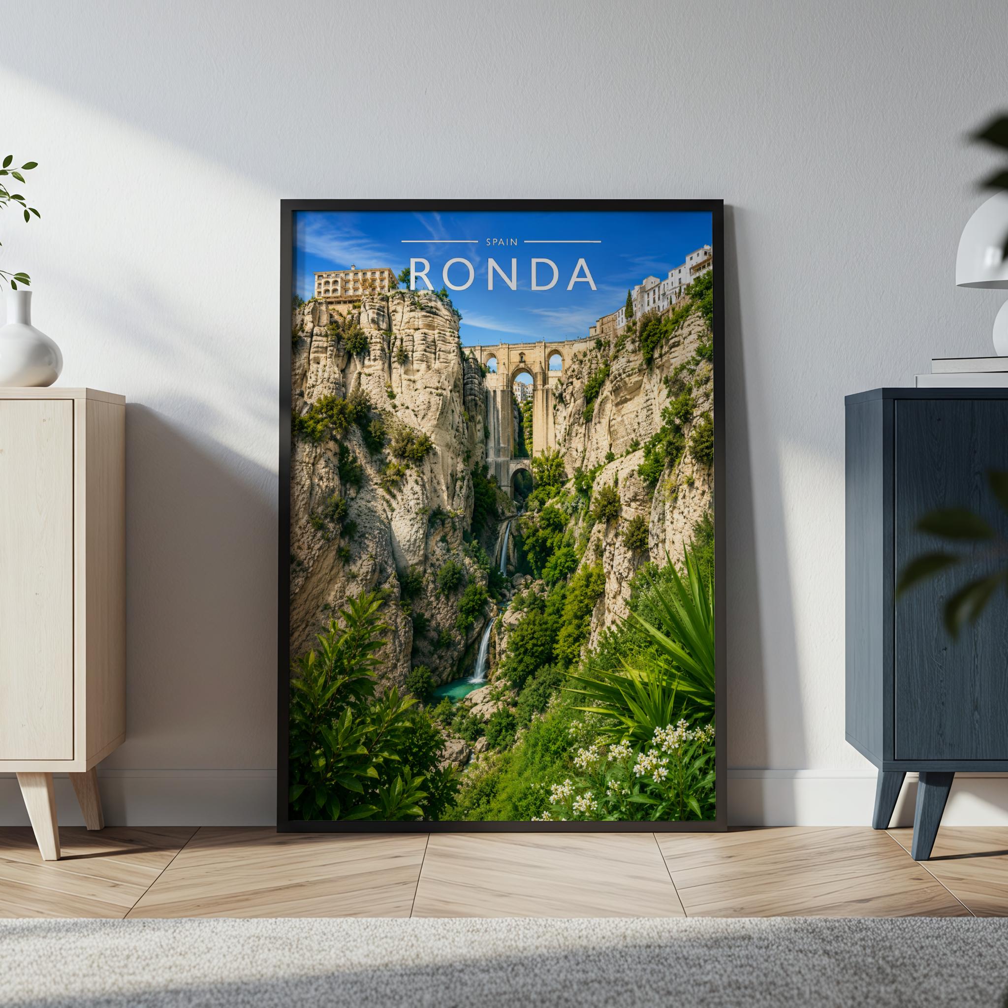 Ronda Travel Poster in a black frame