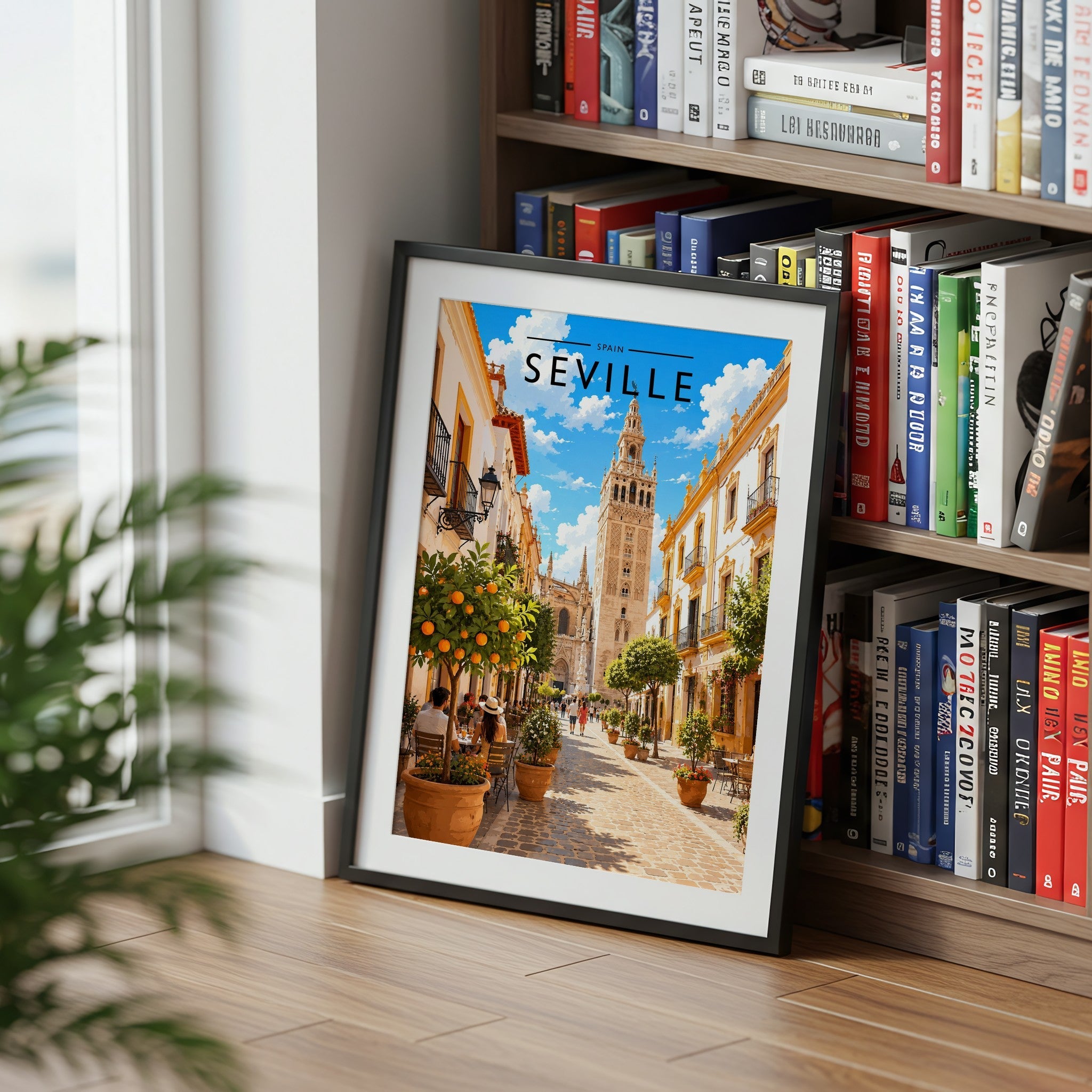 Seville Travel Poster mounted in a black frame