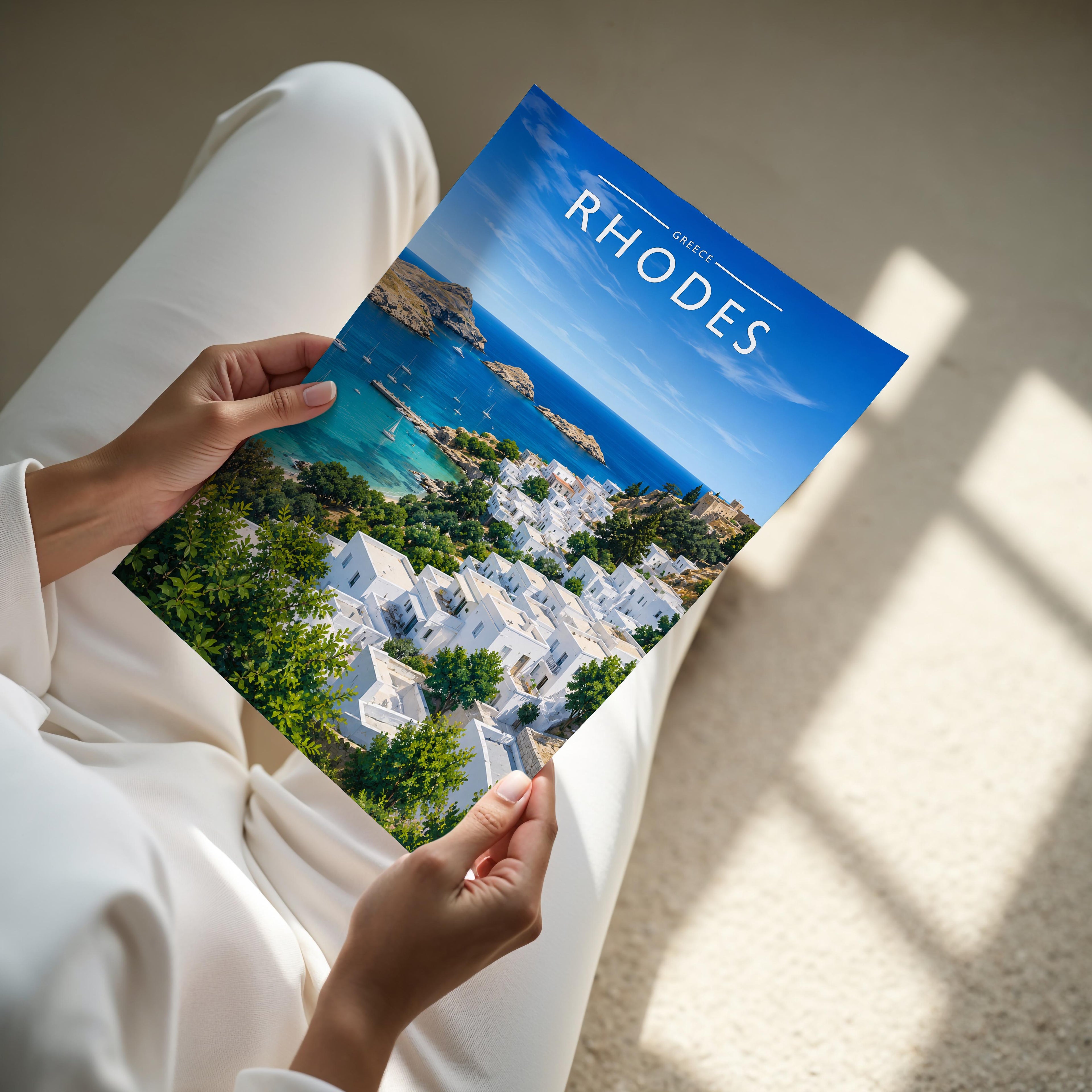 Rhodes #3 Travel Poster - A4 print held in hand