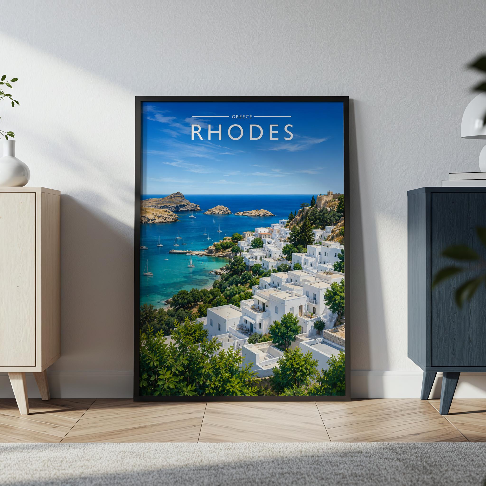Rhodes #3 Travel Poster in a black frame