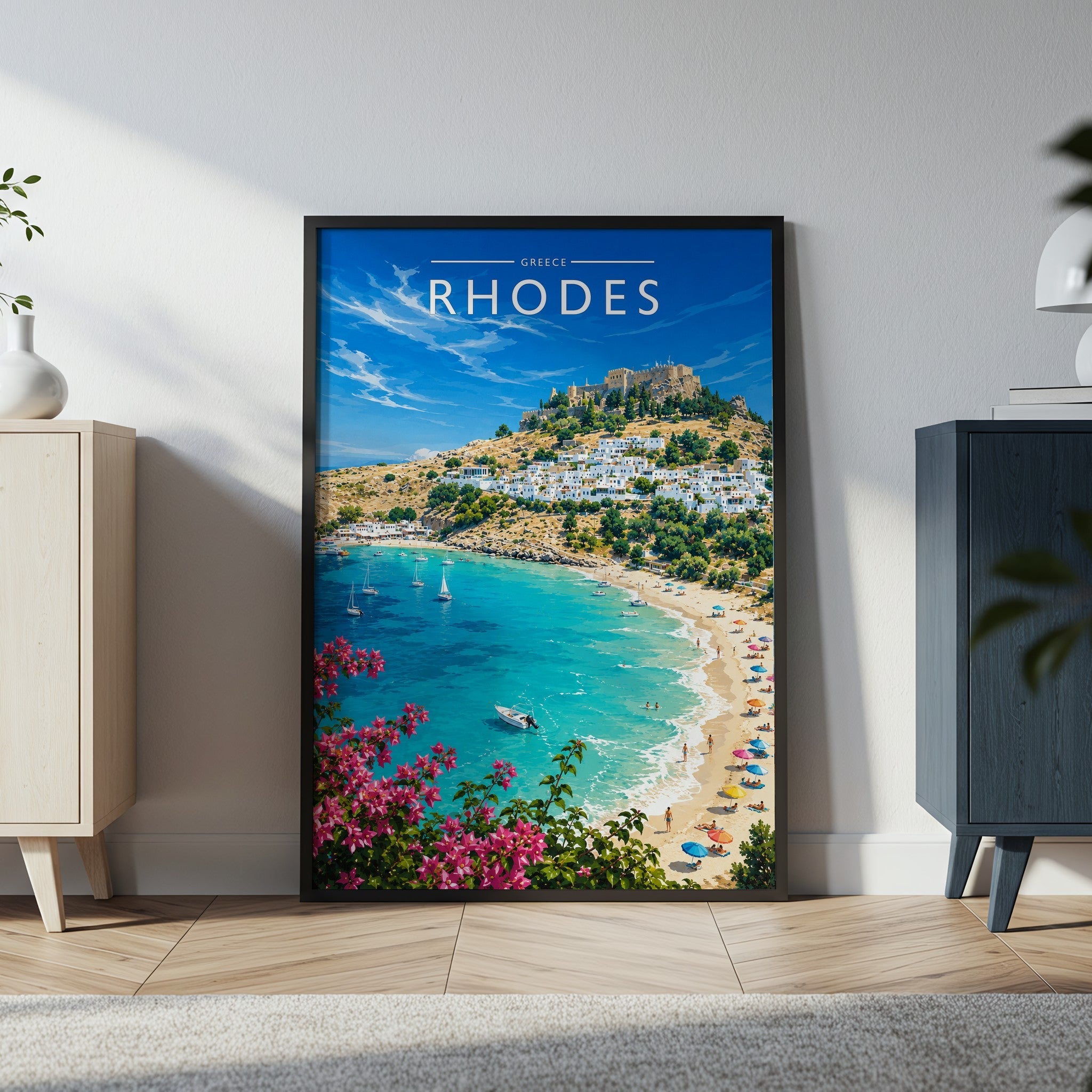 Rhodes #4 Travel Poster in a black frame