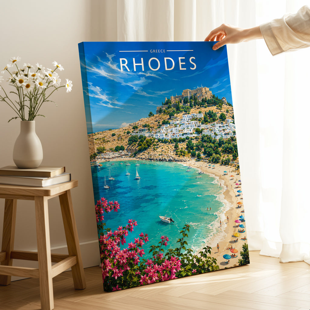 Rhodes #4 Travel Poster as a gallery-wrapped canvas