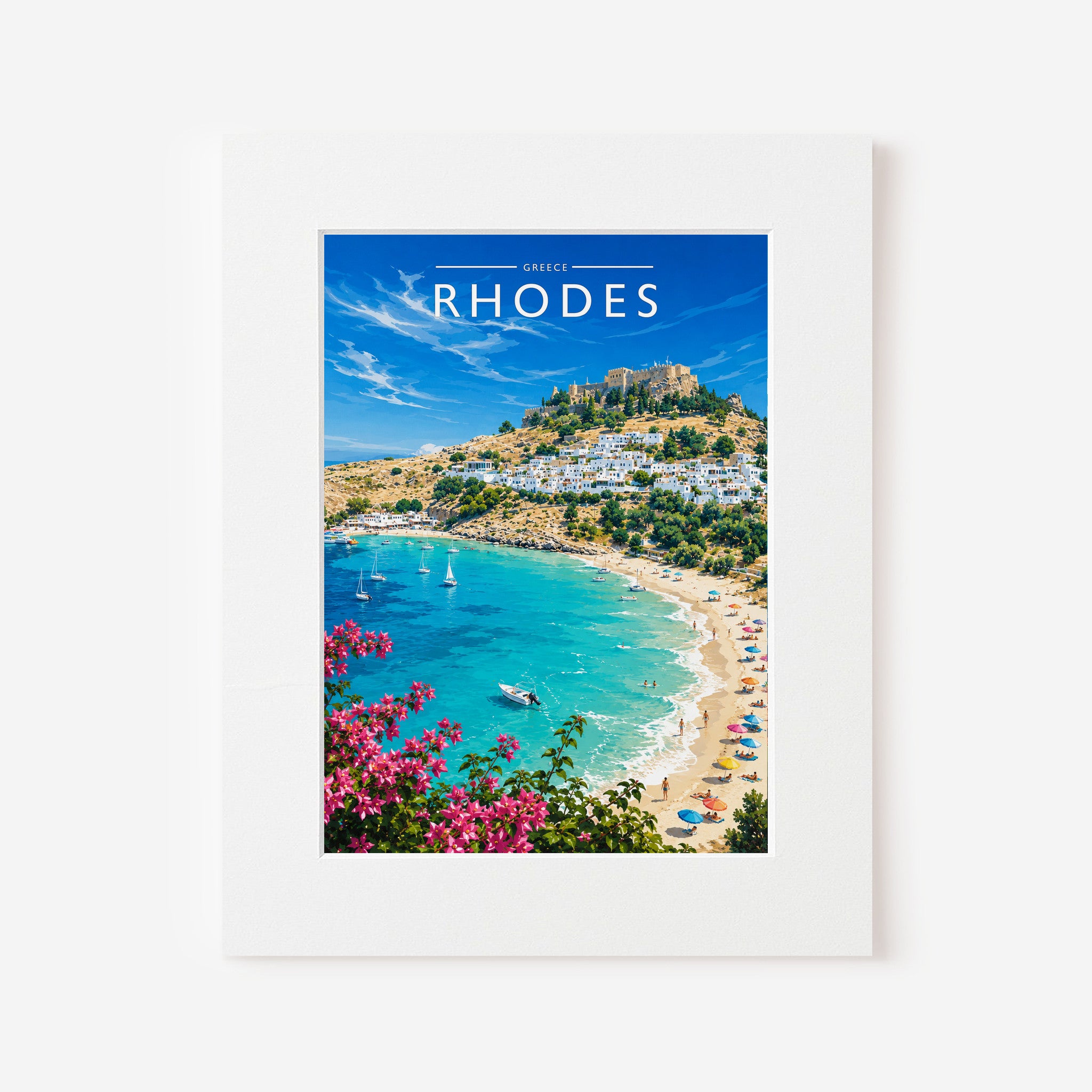 Rhodes #4 Travel Poster in a white mount