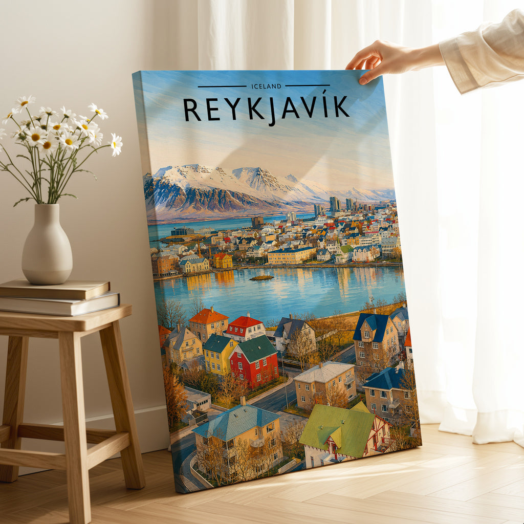 Reykjavík Travel Poster as a gallery-wrapped canvas
