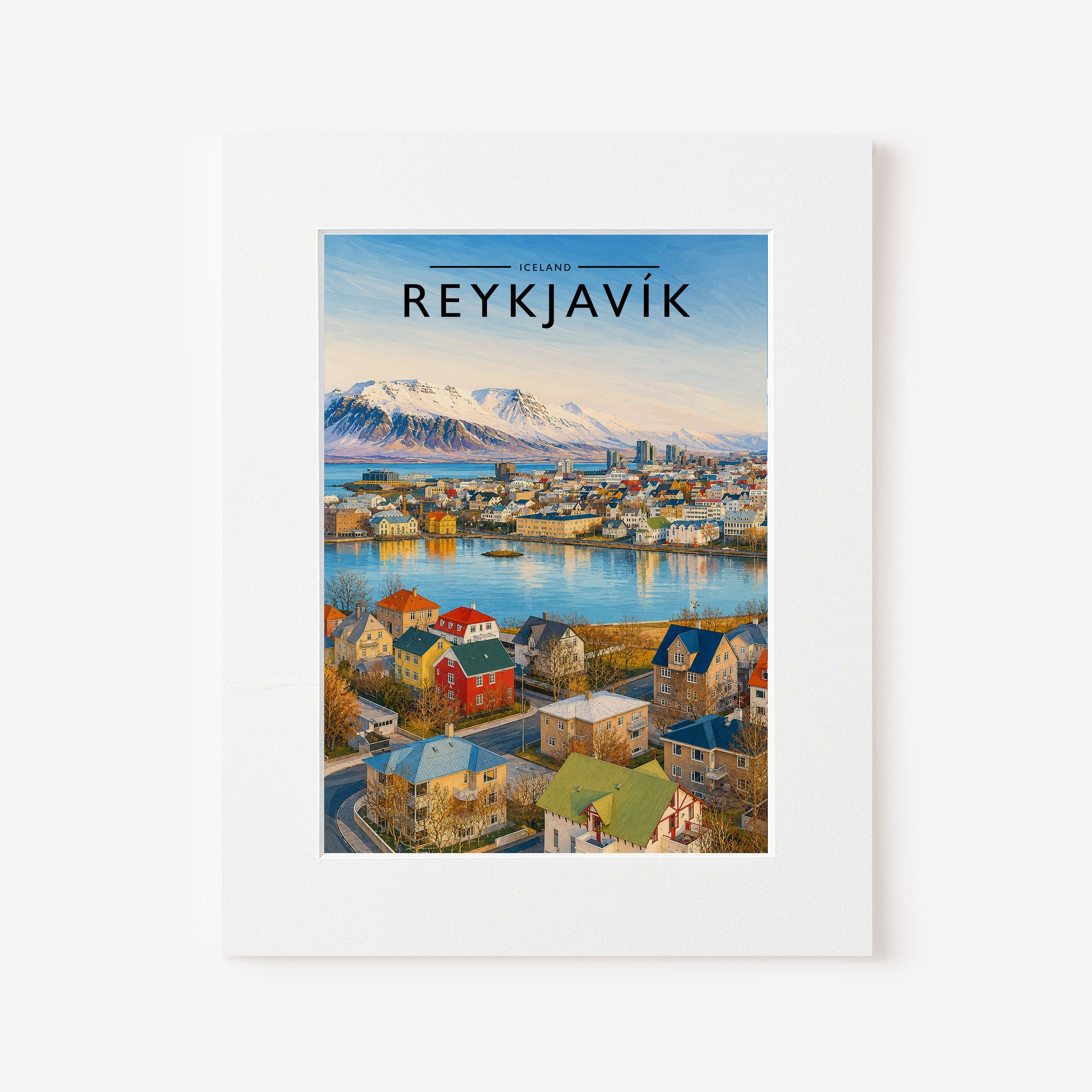 Reykjavík Travel Poster in a white mount