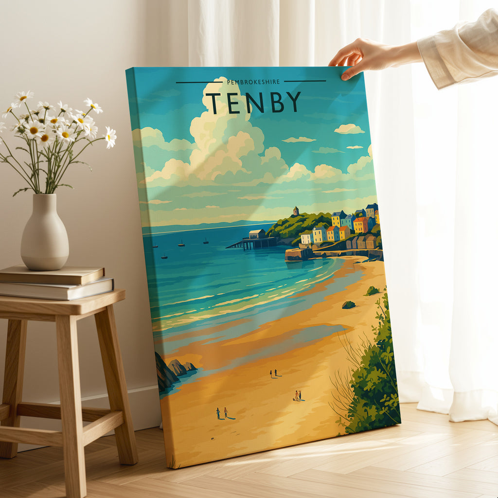 Tenby Travel Poster as a gallery-wrapped canvas