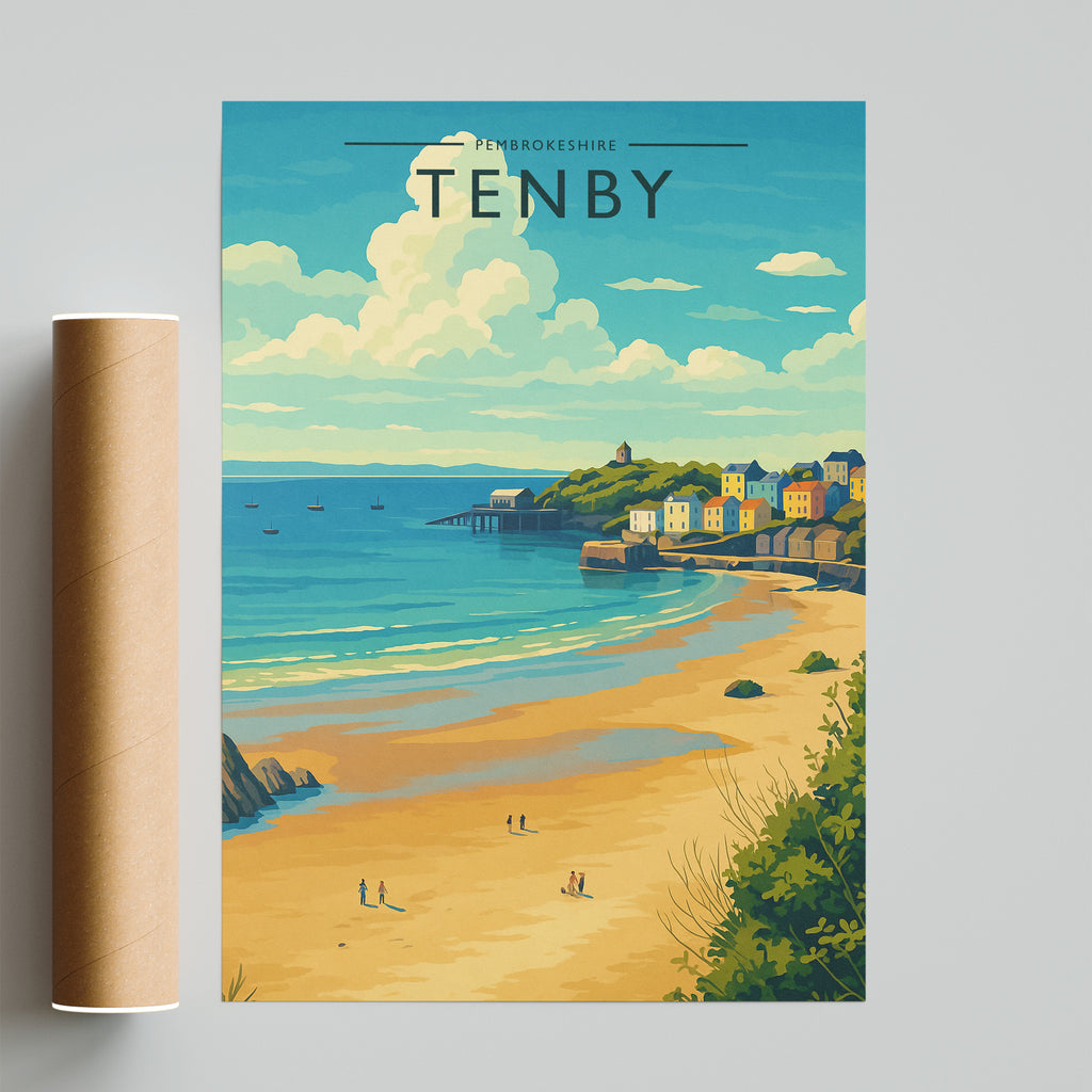 Tenby Travel Poster - fine art print with shipping tube