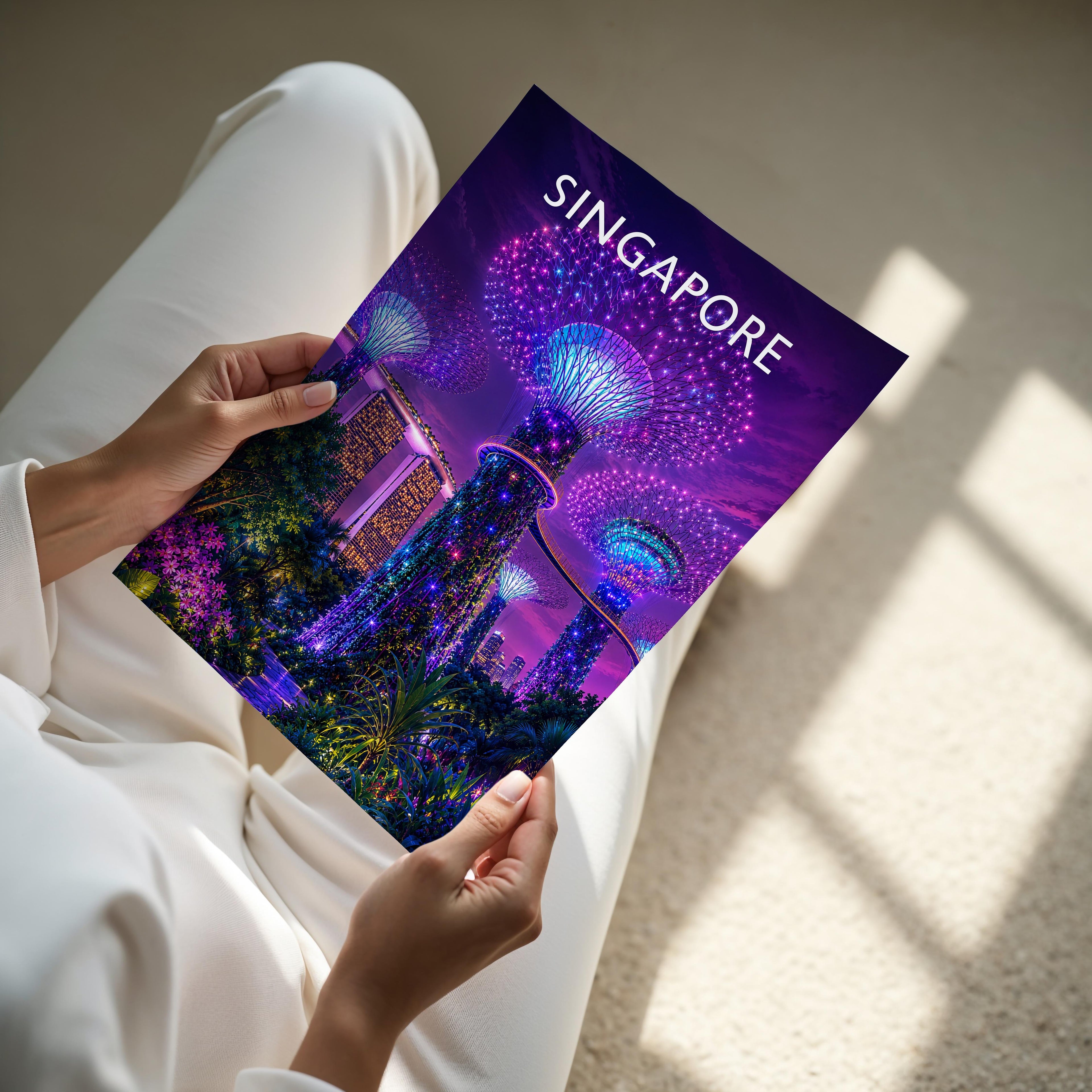 Singapore #2 Travel Poster - A4 print held in hand