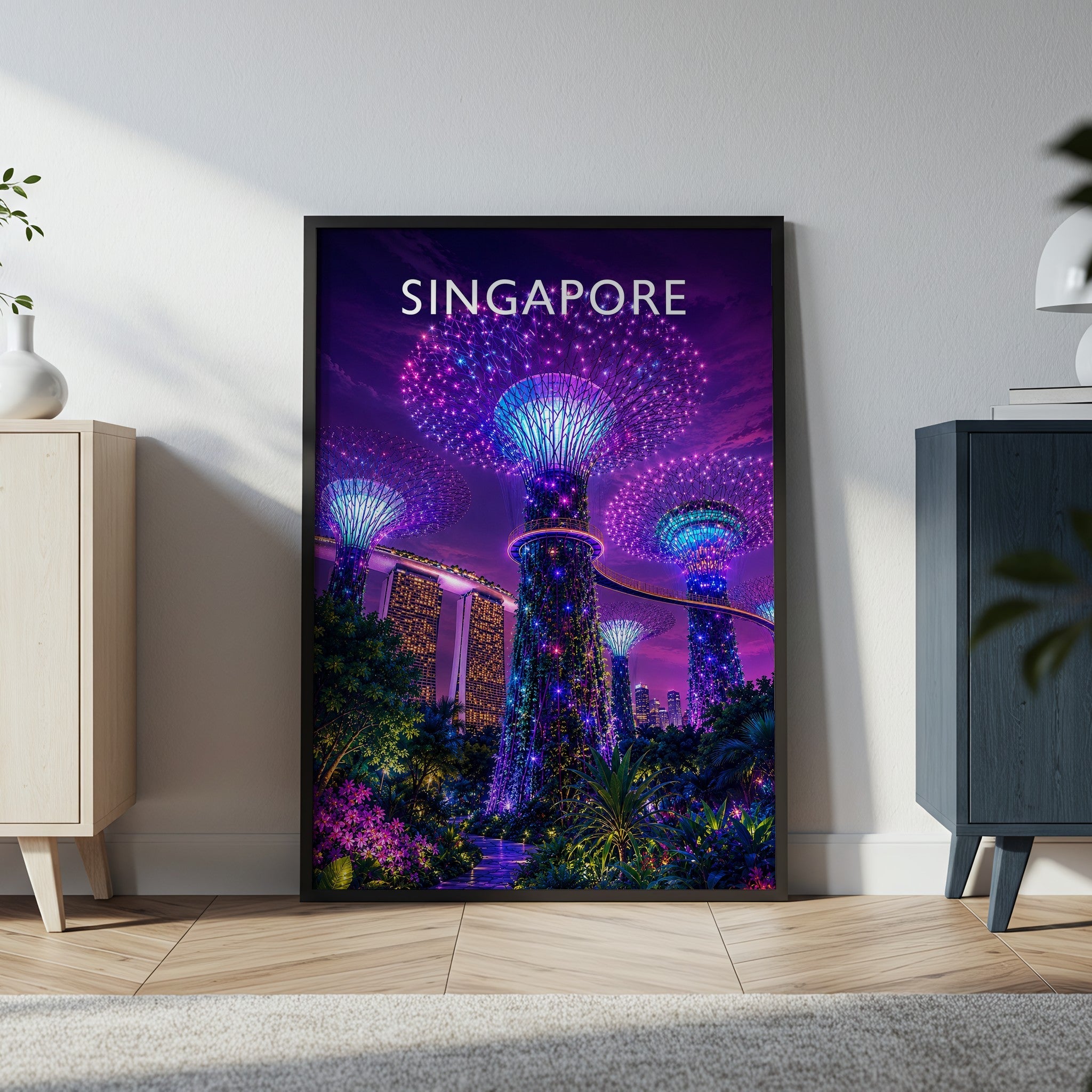 Singapore #2 Travel Poster in a black frame