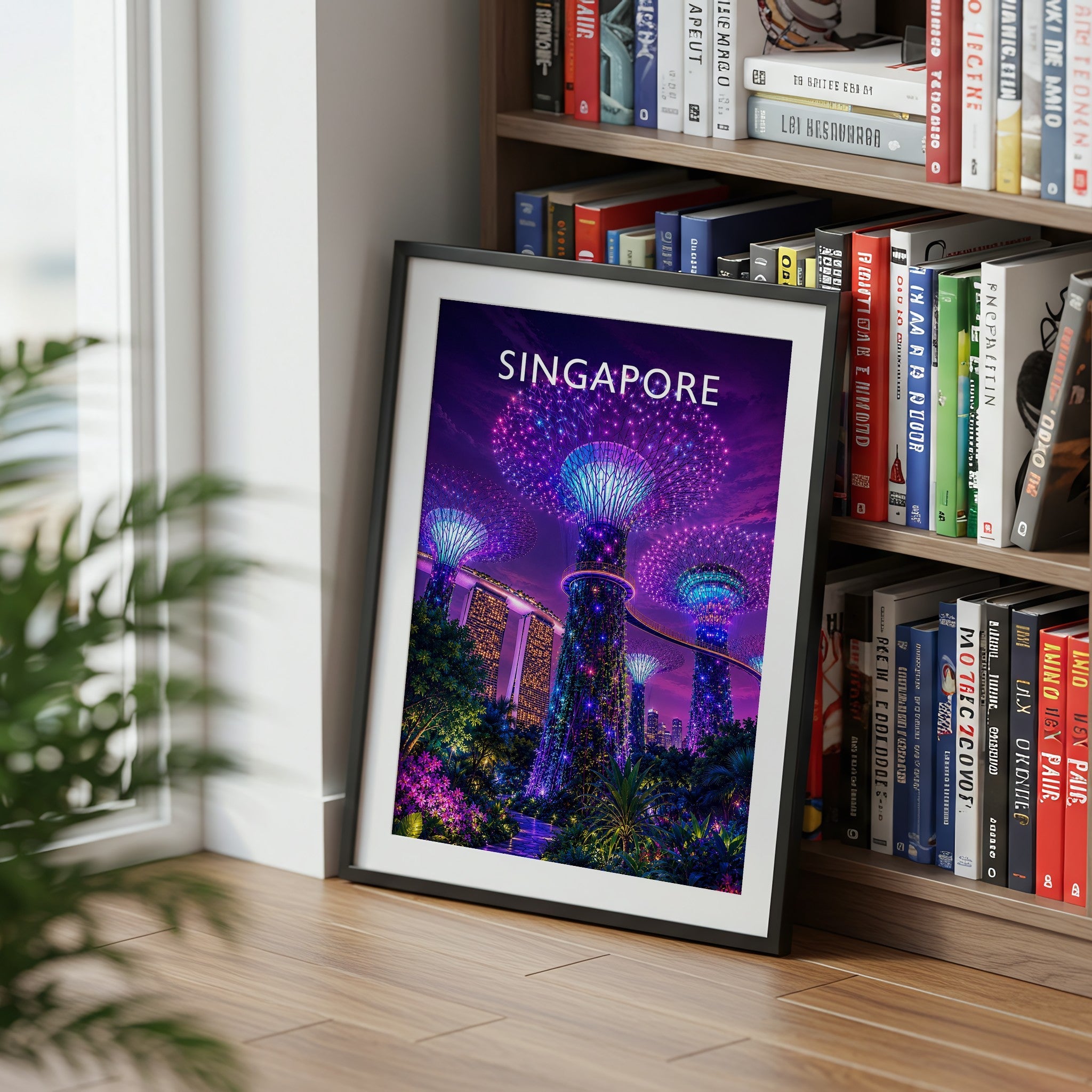 Singapore #2 Travel Poster mounted in a black frame