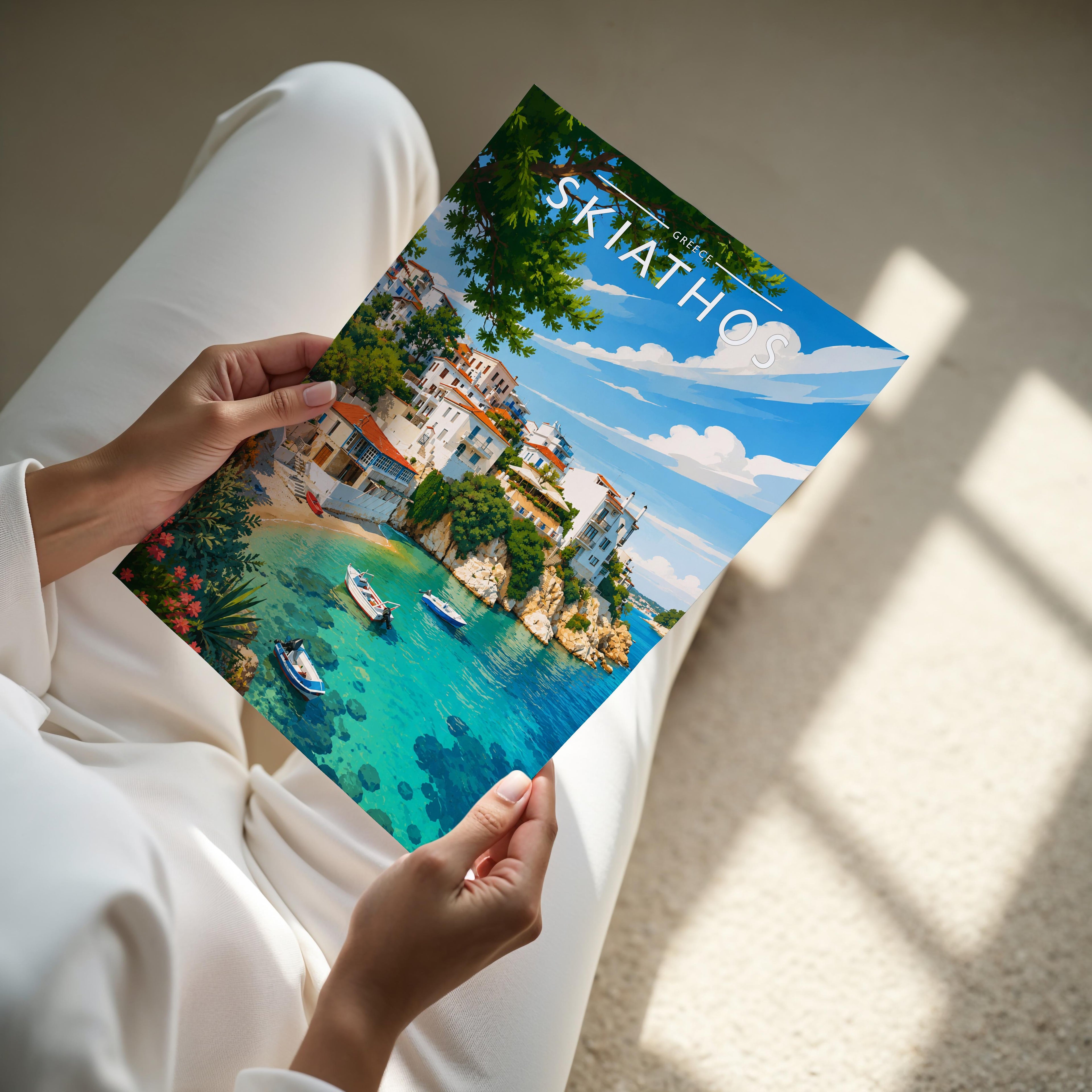 Skiathos #4 Travel Poster - A4 print held in hand