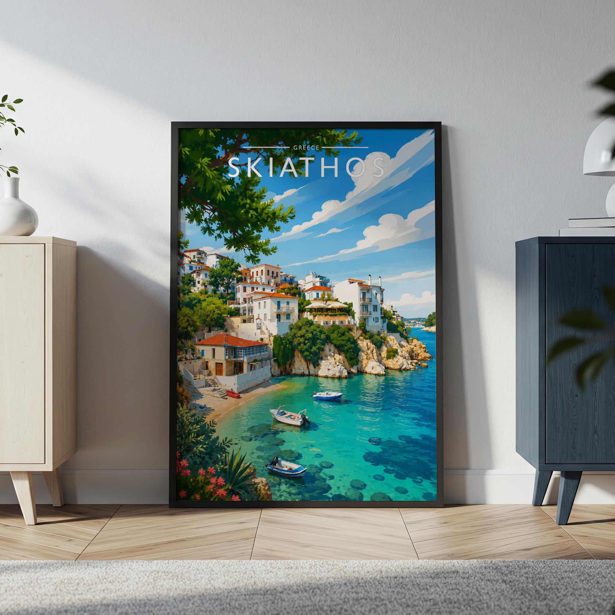 Skiathos #4 Travel Poster in a black frame