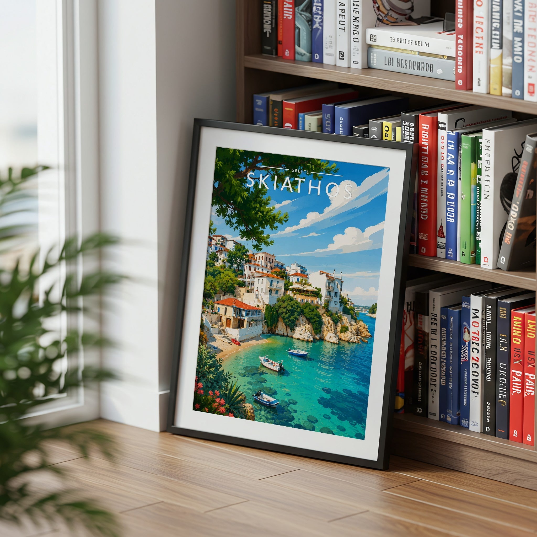 Skiathos #4 Travel Poster mounted in a black frame