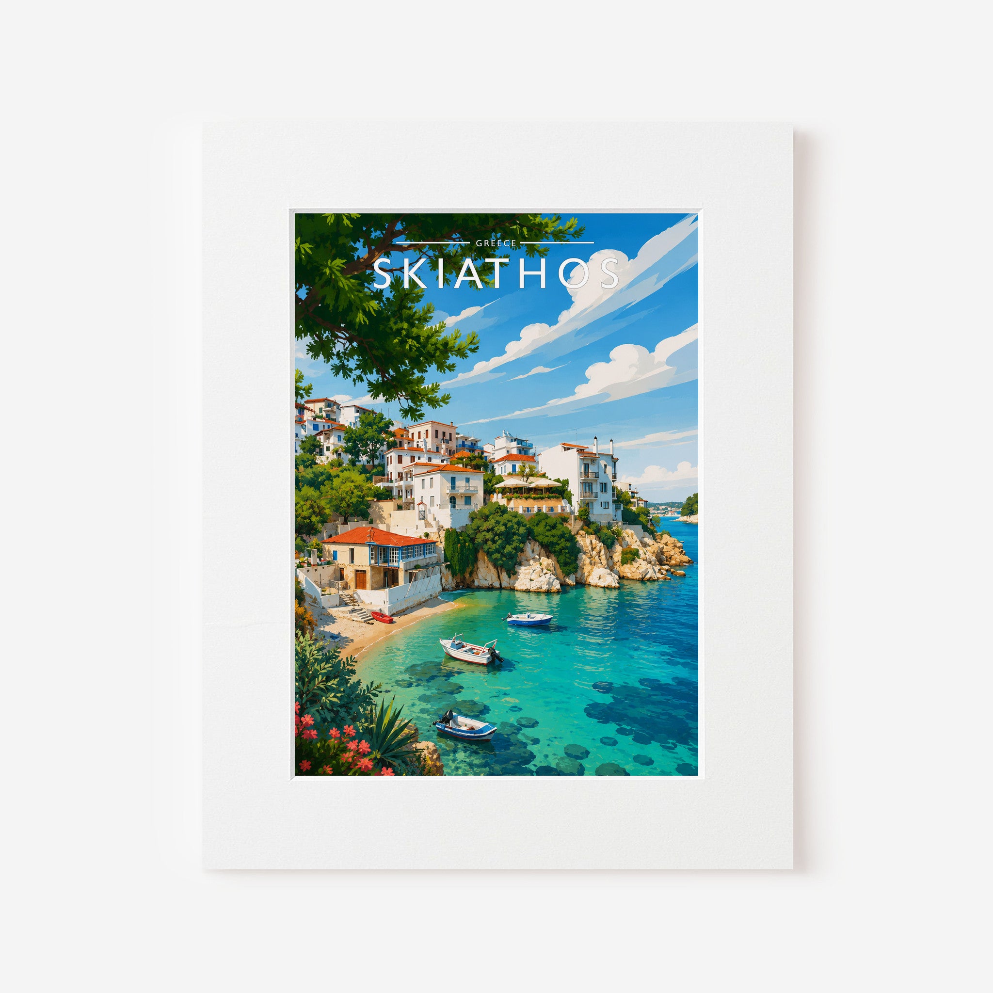 Skiathos #4 Travel Poster in a white mount