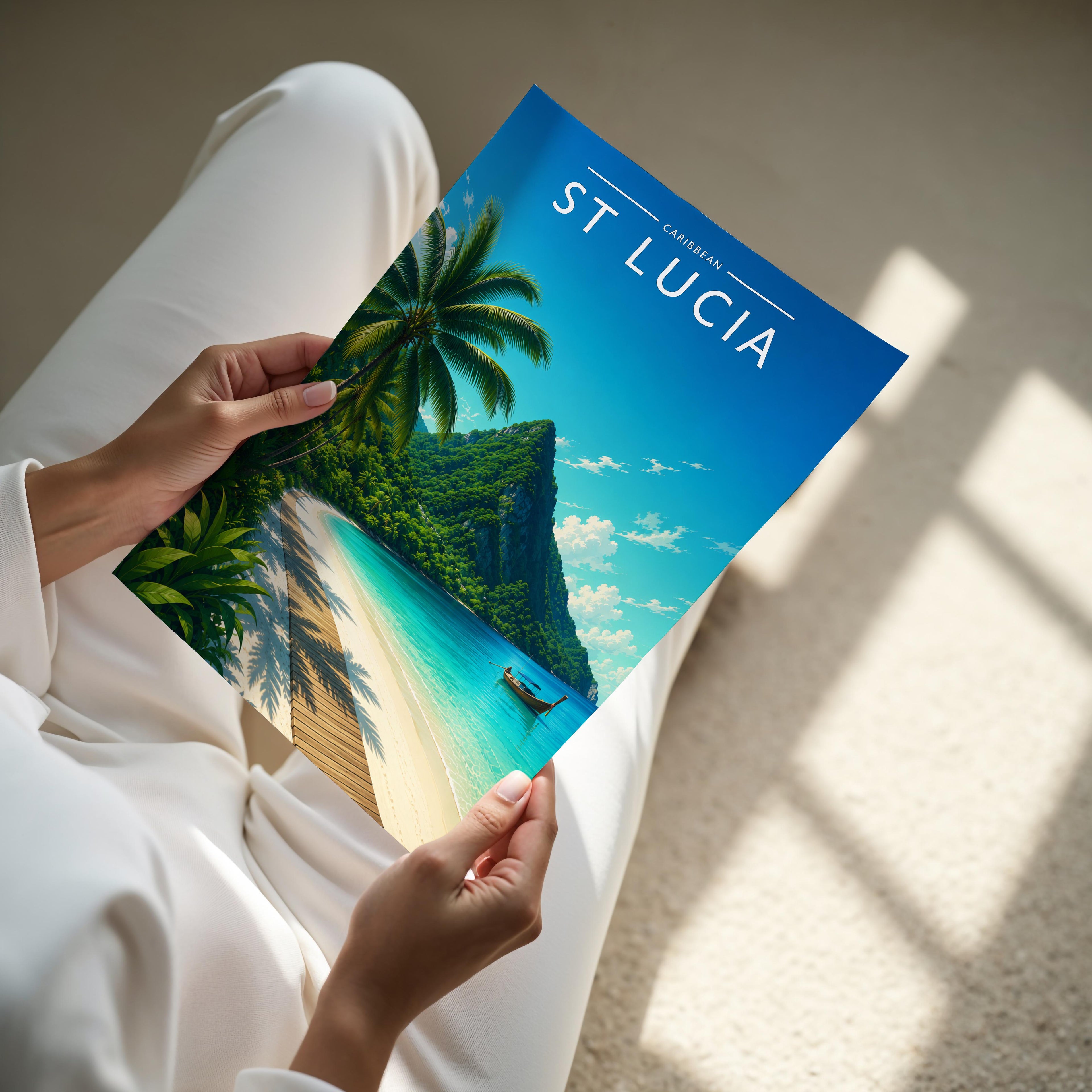 St Lucia #2 Travel Poster - A4 print held in hand