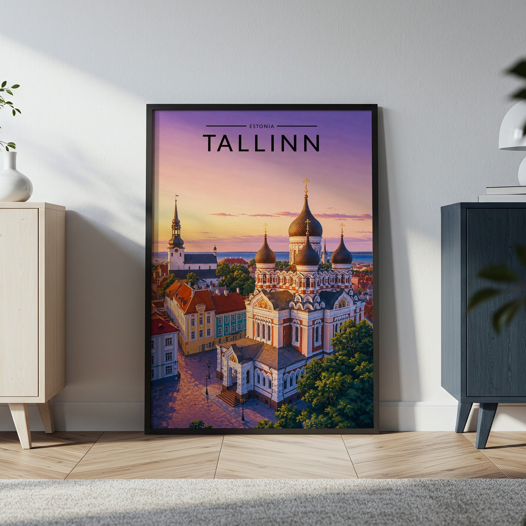 Tallinn Travel Poster in a black frame