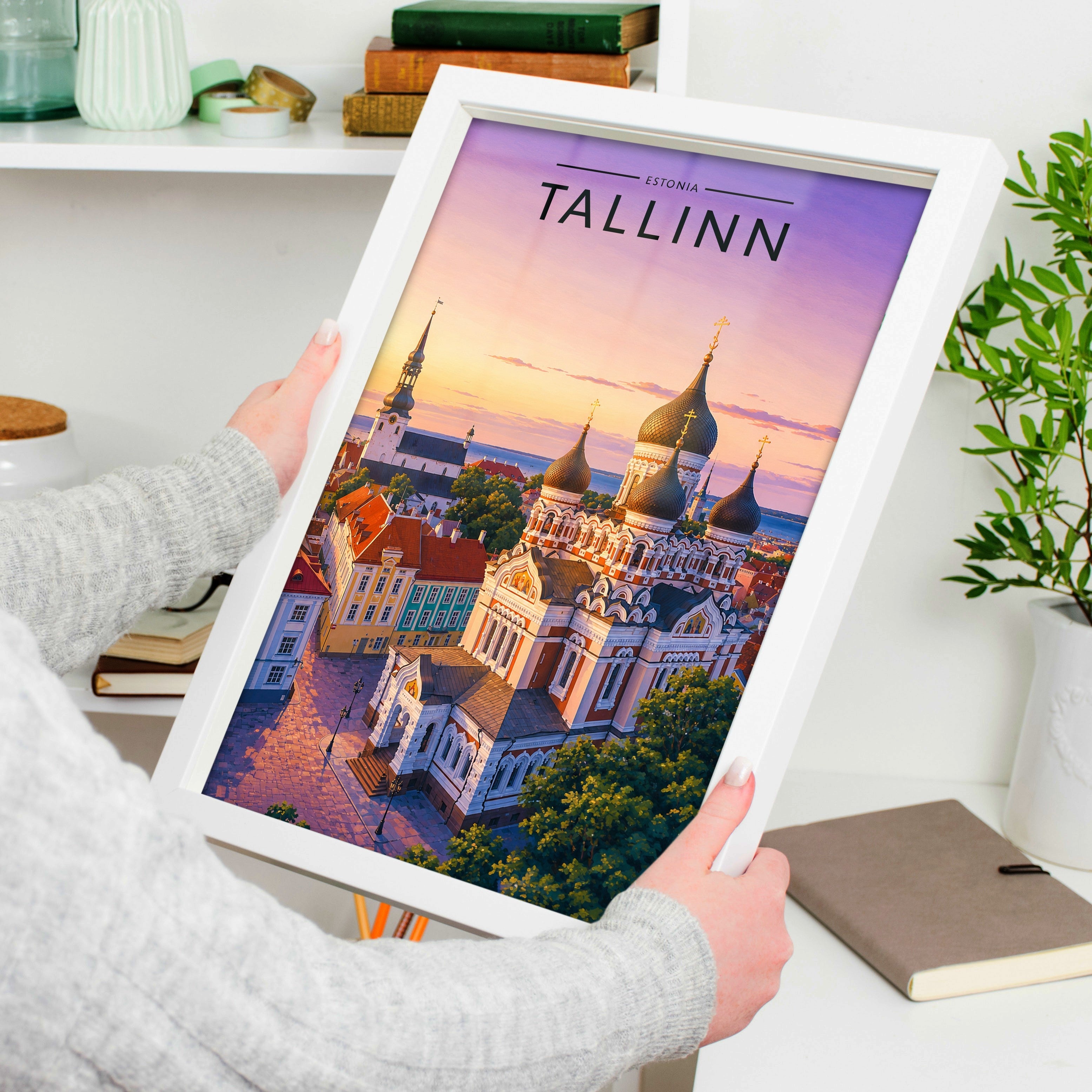 Tallinn Travel Poster held in a white frame