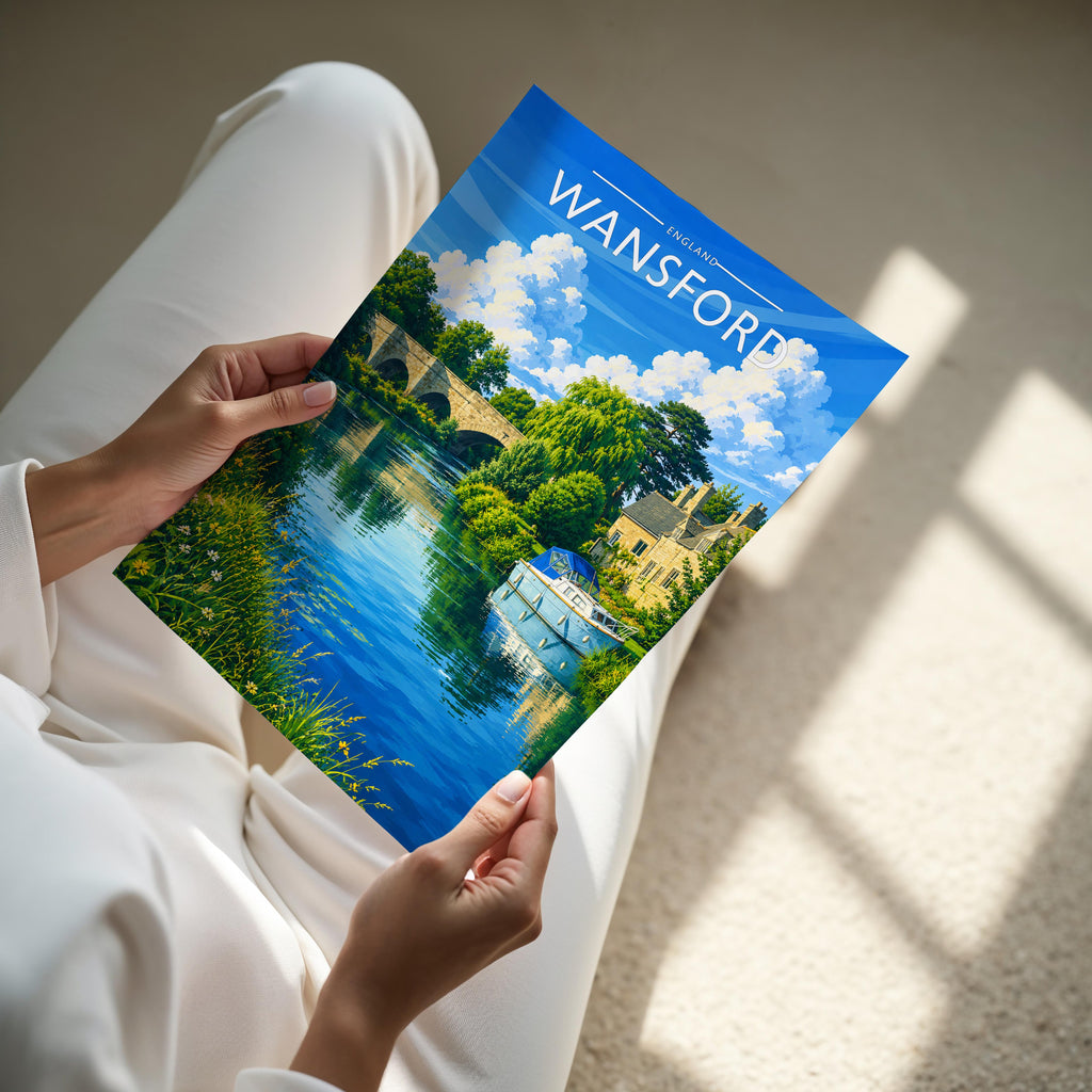 Wansford Travel Poster - A4 print held in hand