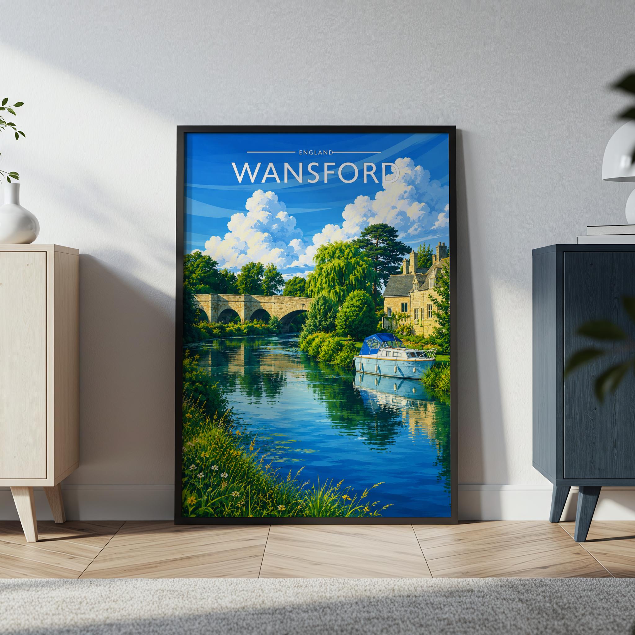 Wansford Travel Poster in a black frame
