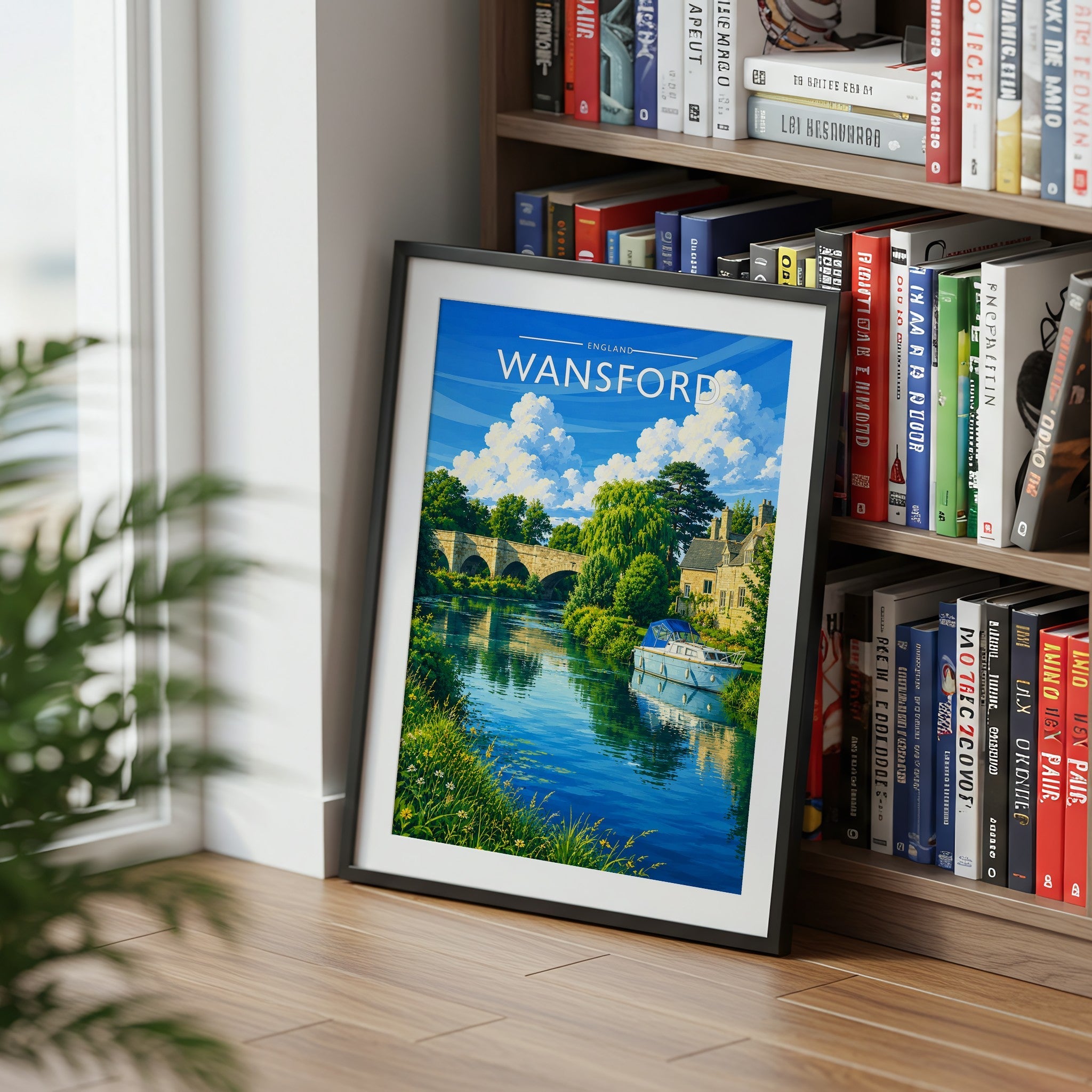 Wansford Travel Poster mounted in a black frame